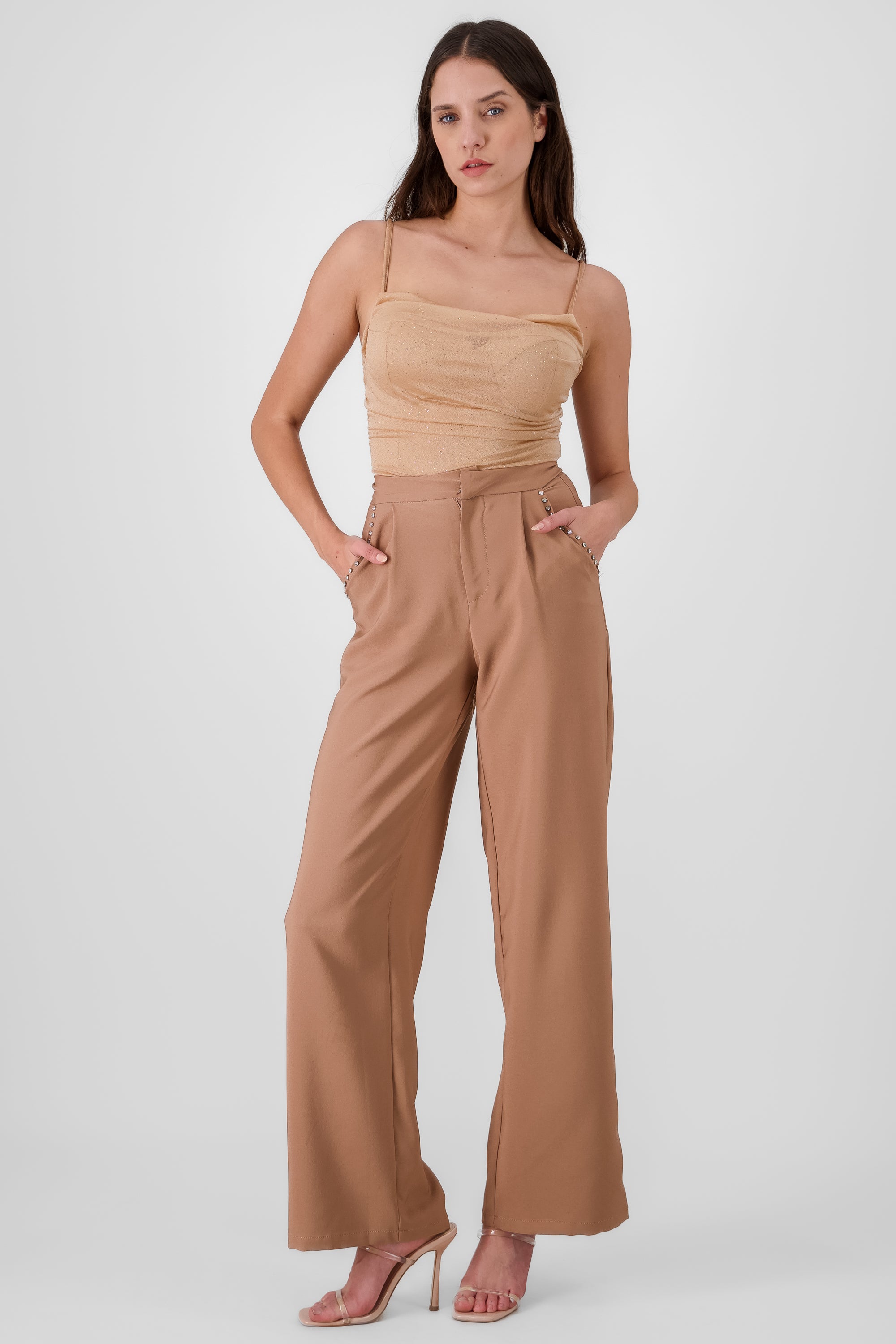 Pantalon sastre detalle brillos KHAKI