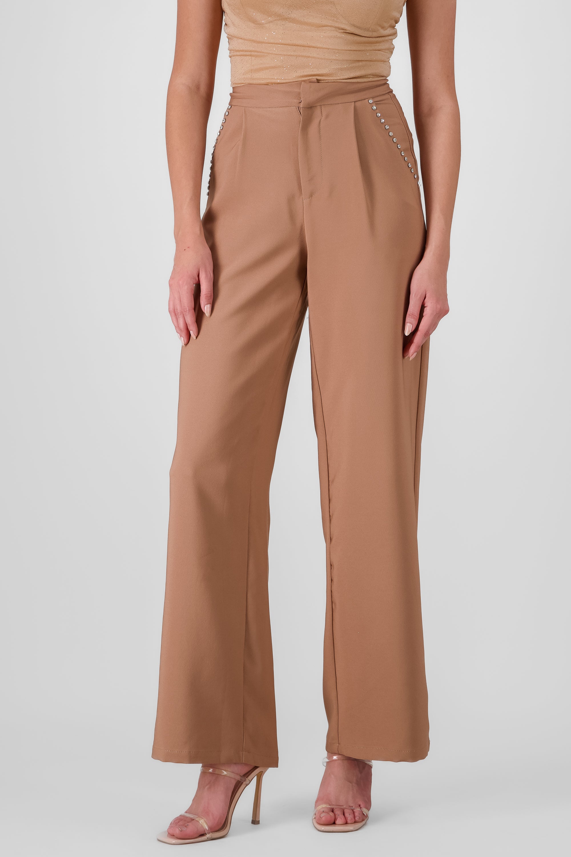 Pantalon sastre detalle brillos KHAKI