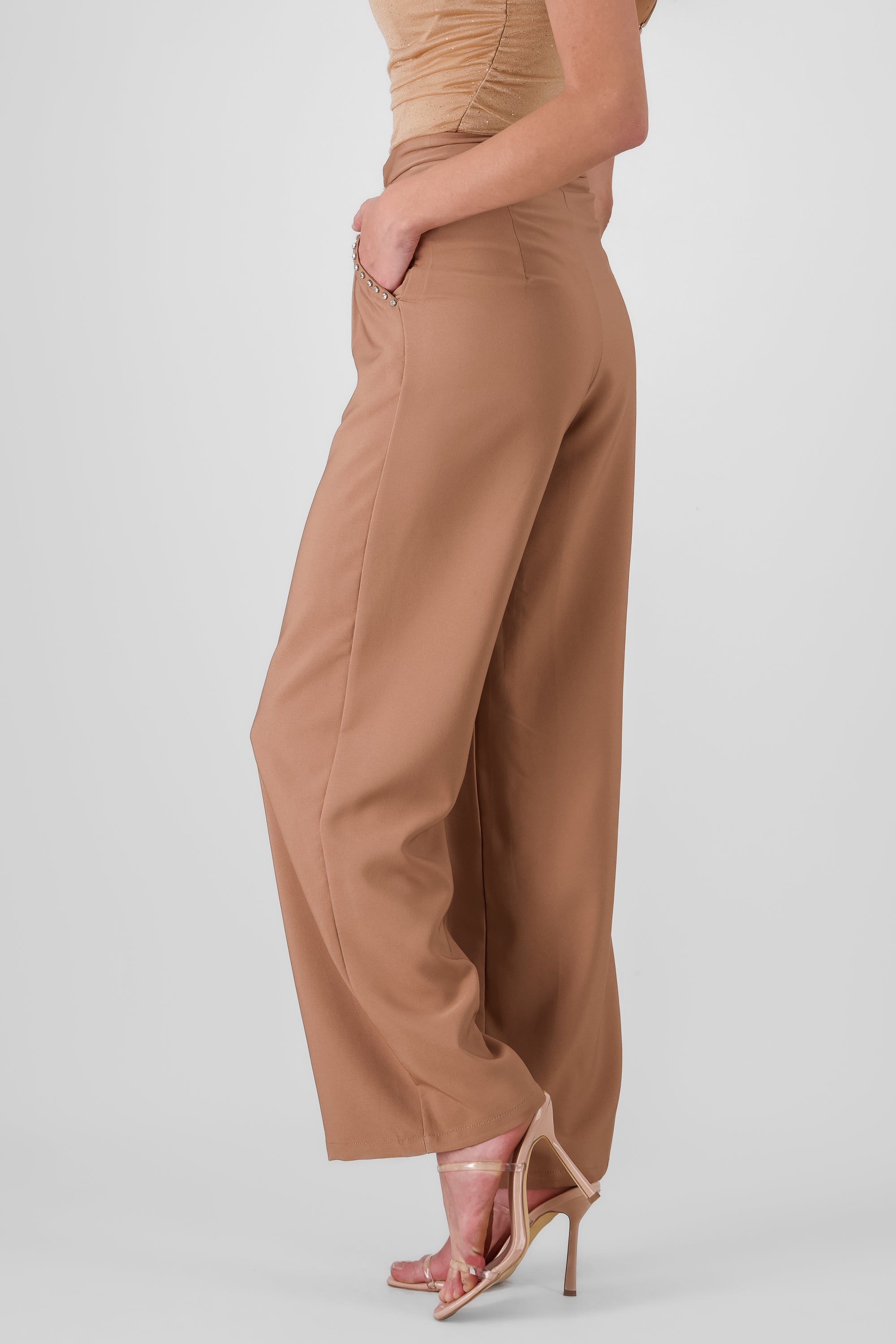 Pantalon sastre detalle brillos KHAKI