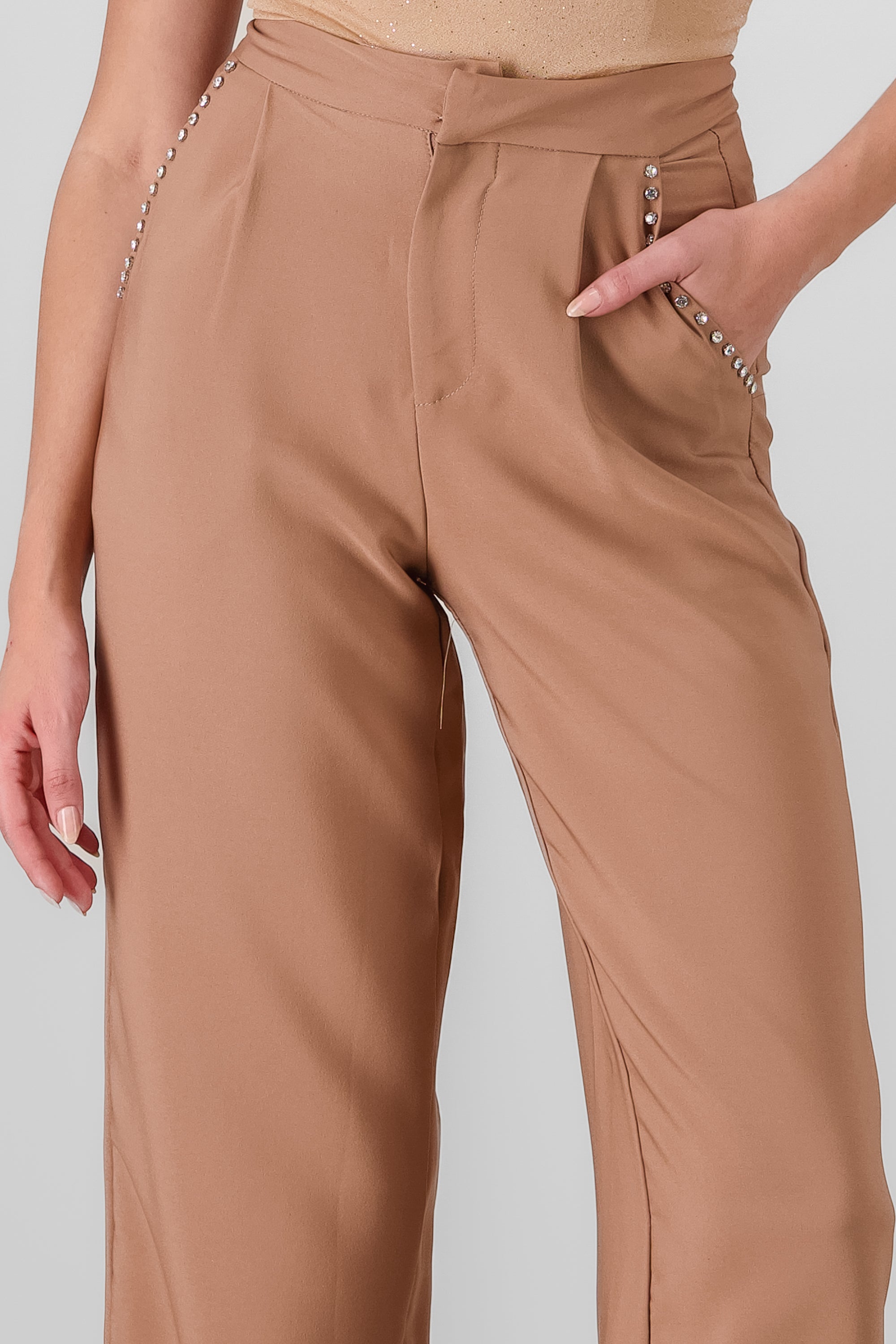 Pantalon sastre detalle brillos KHAKI