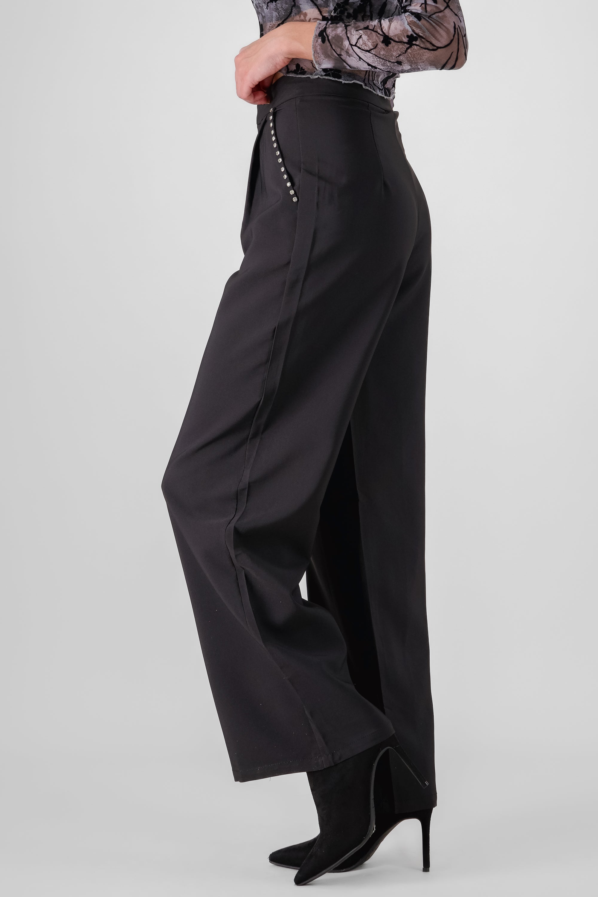 Pantalon sastre detalle brillos NEGRO