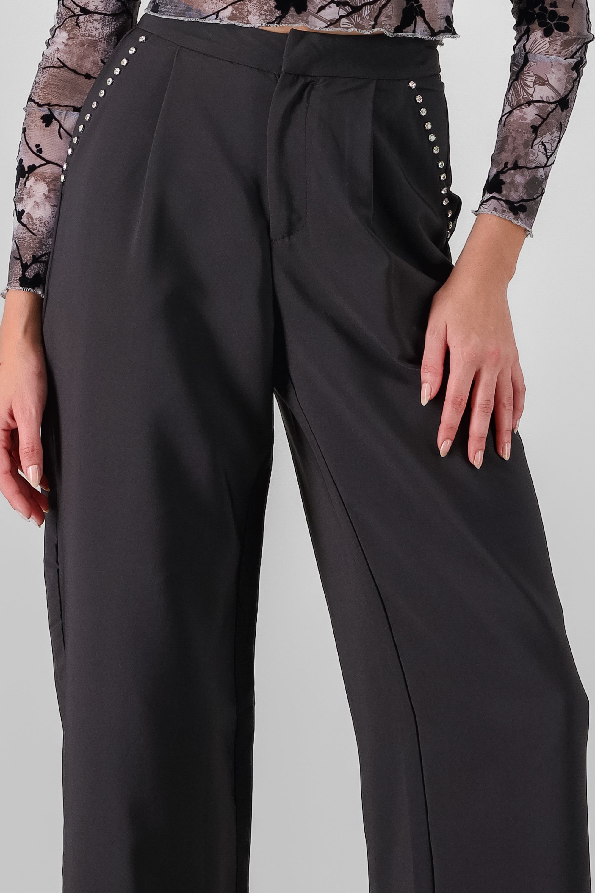 Pantalon sastre detalle brillos NEGRO