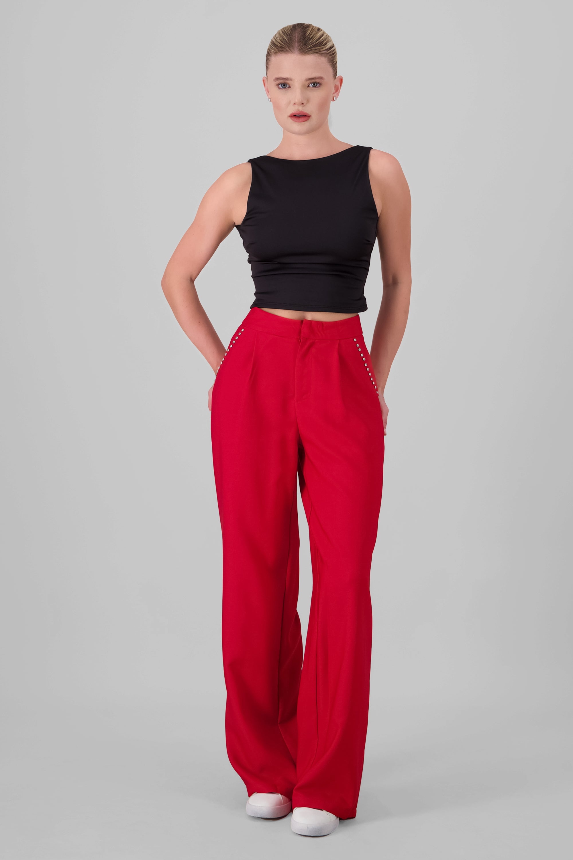 Pantalon sastre detalle brillos ROJO