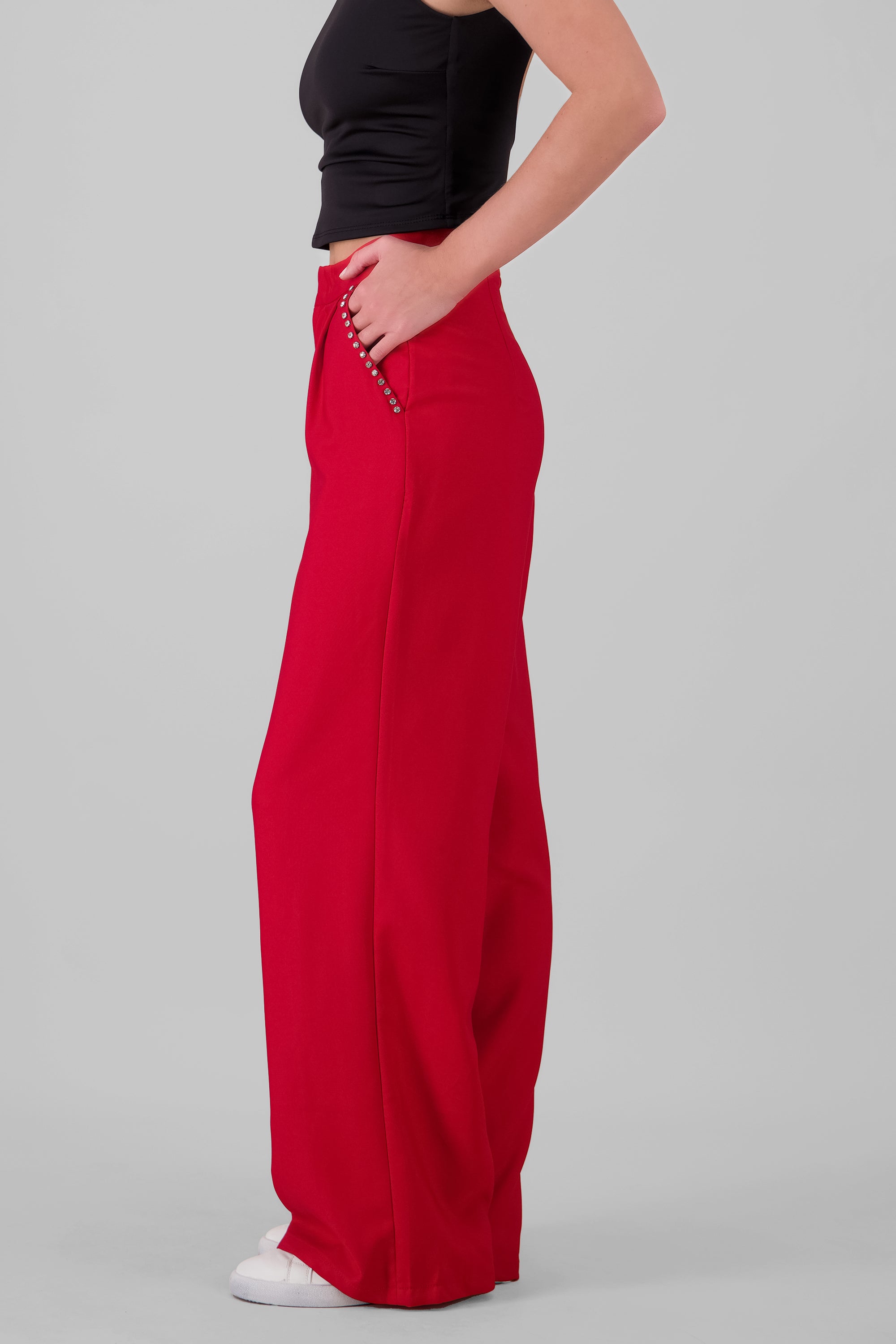 Pantalon sastre detalle brillos ROJO