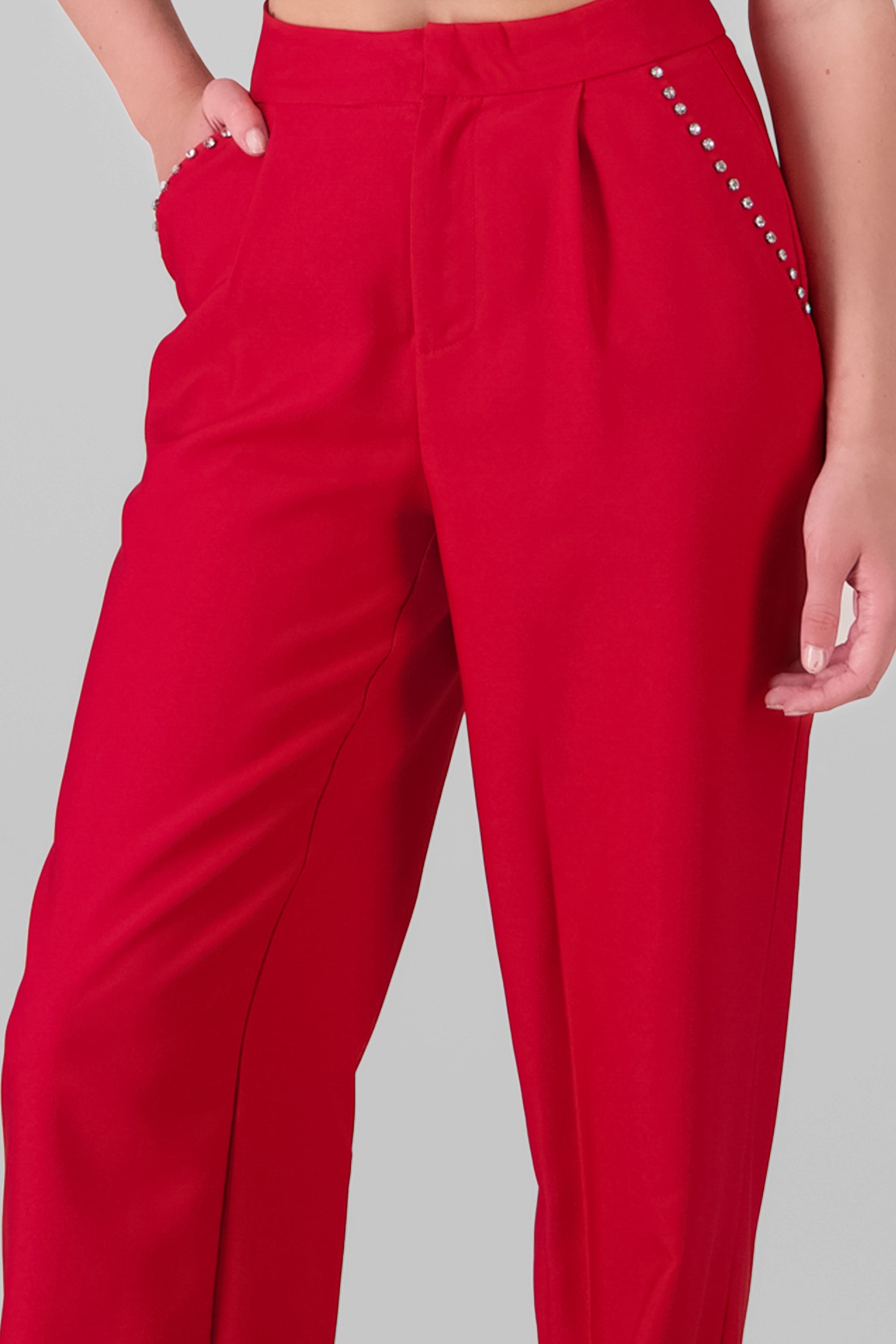 Pantalon sastre detalle brillos ROJO