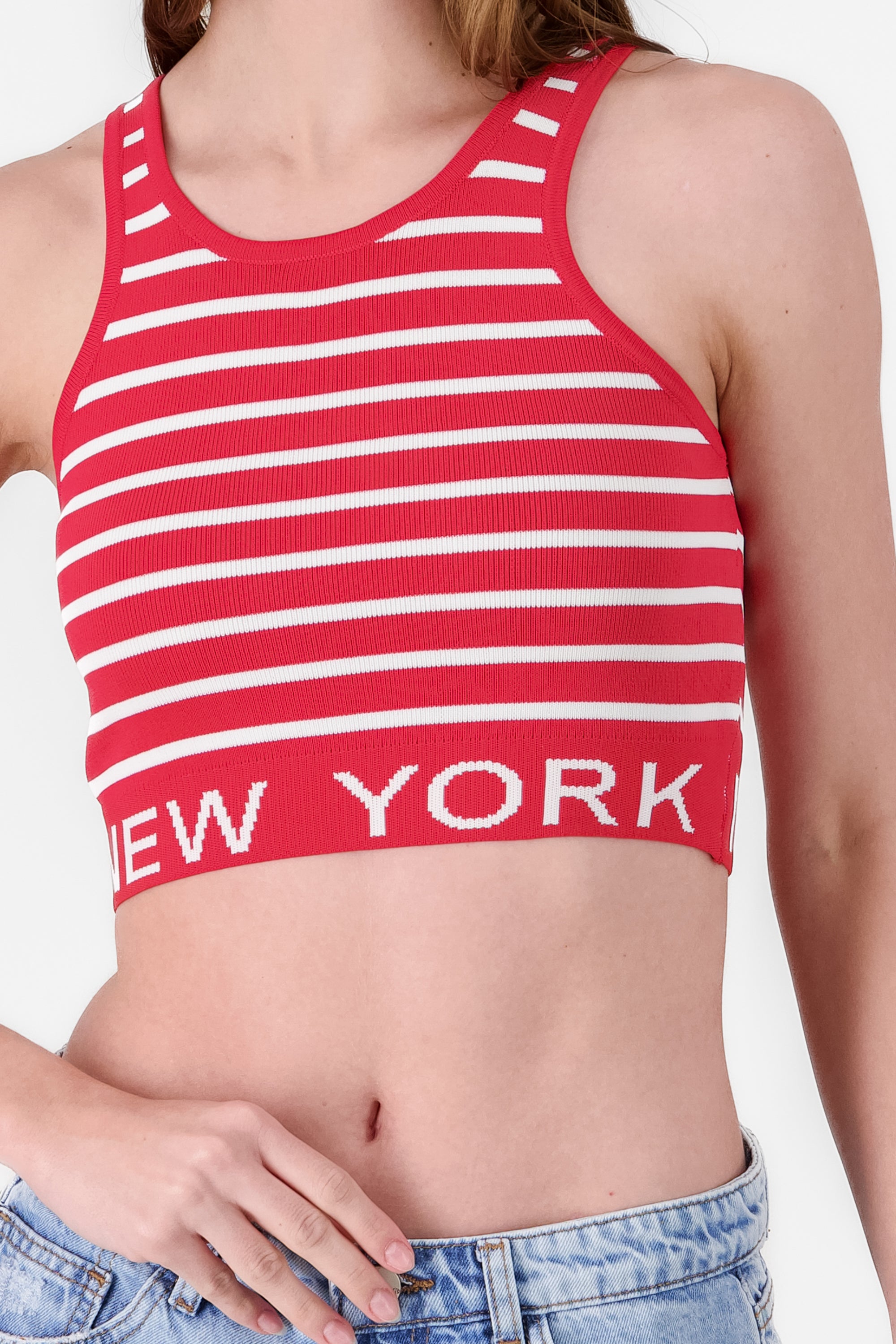 Top sin mangas rayas detalle new york ROJO