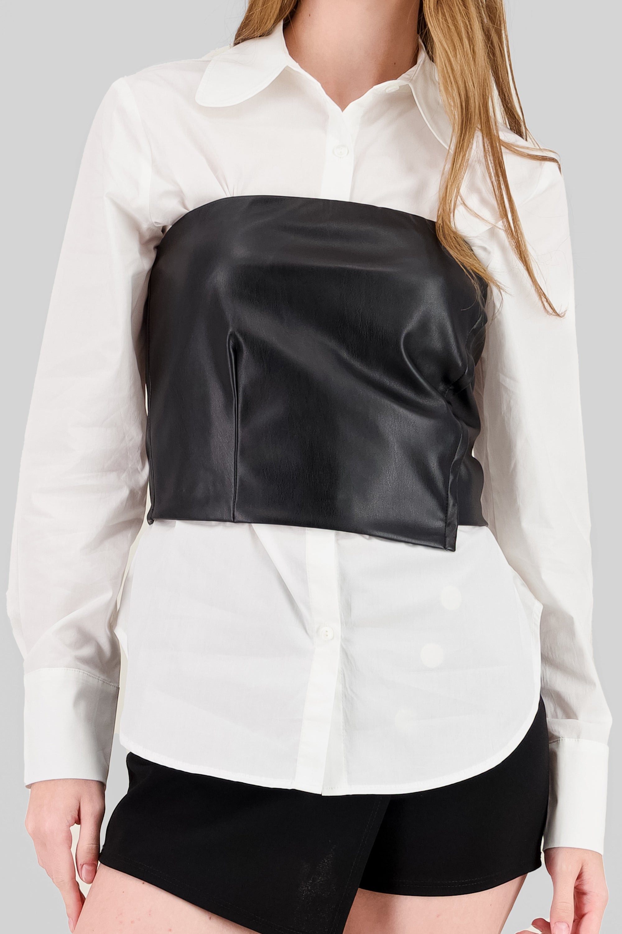 Camisa oversize detalle top tubo pu BLANCO