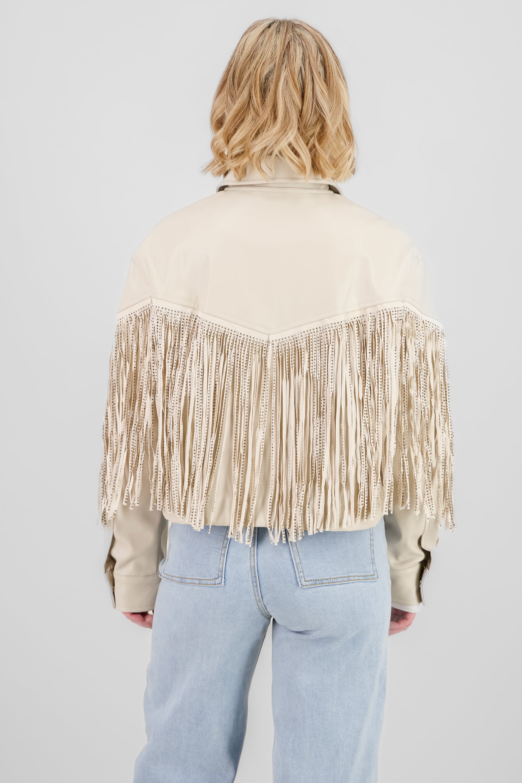 CHAMARRA FRINGE BRILLOS BEIGE