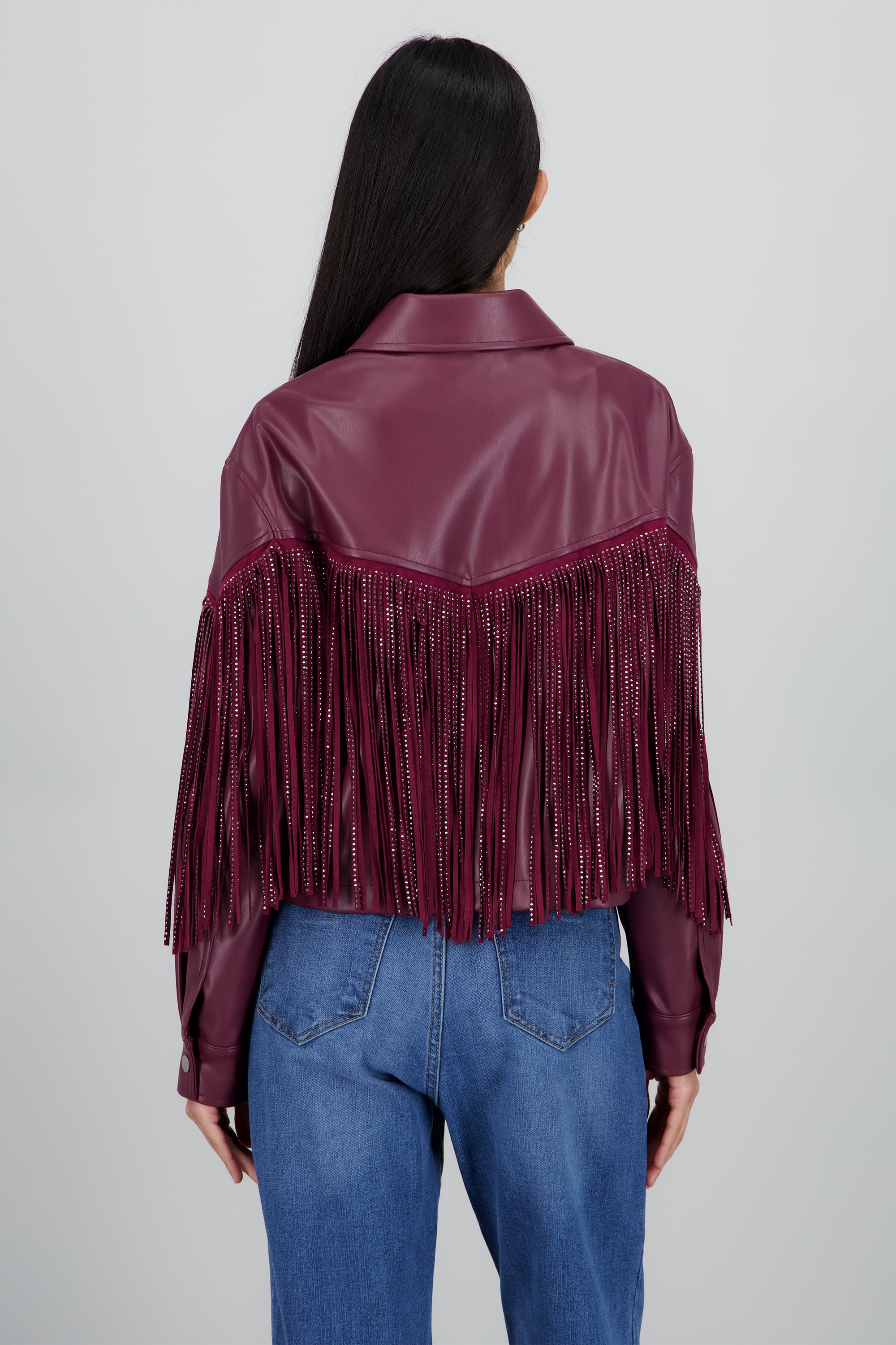 Chamarra Fringe Brillos CIRUELA