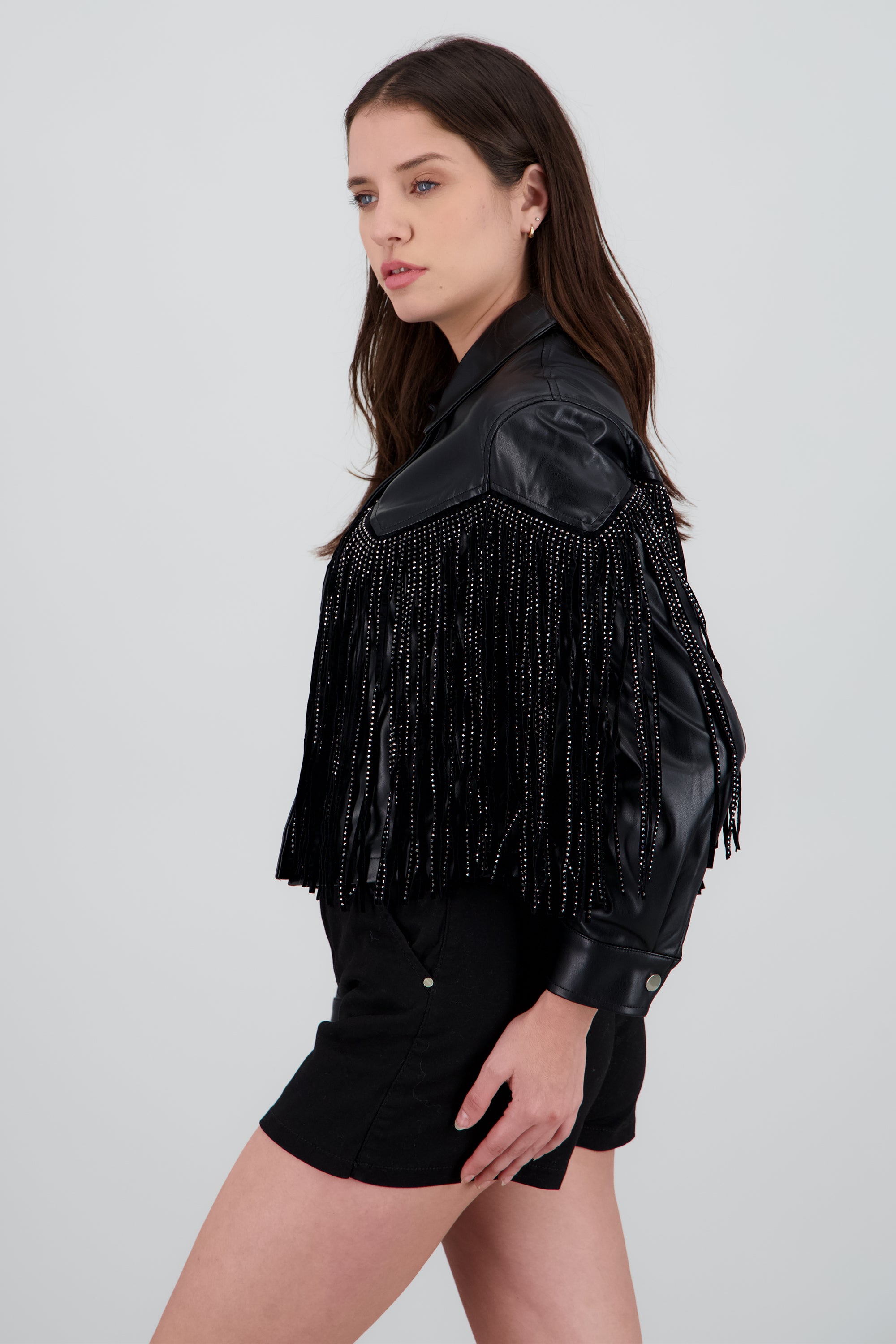 Chamarra Fringe Brillos NEGRO