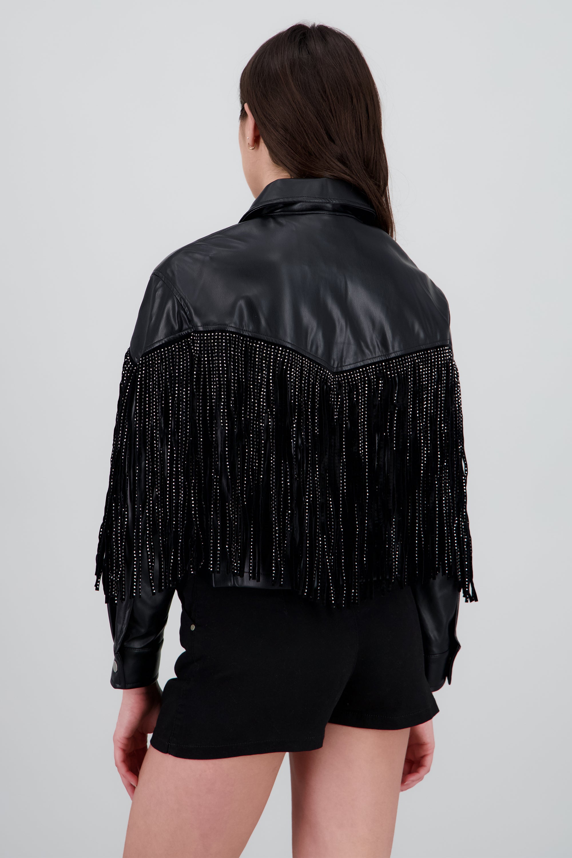 Chamarra Fringe Brillos NEGRO