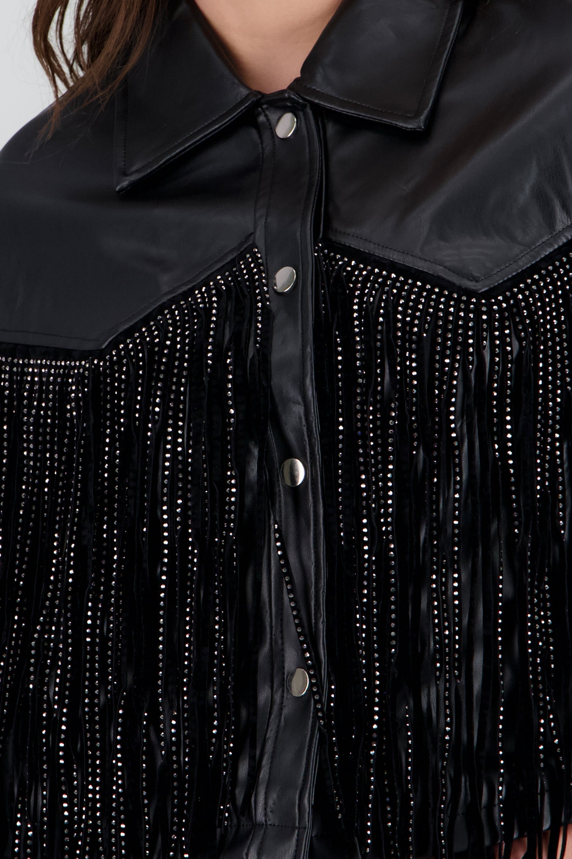 Chamarra Fringe Brillos NEGRO
