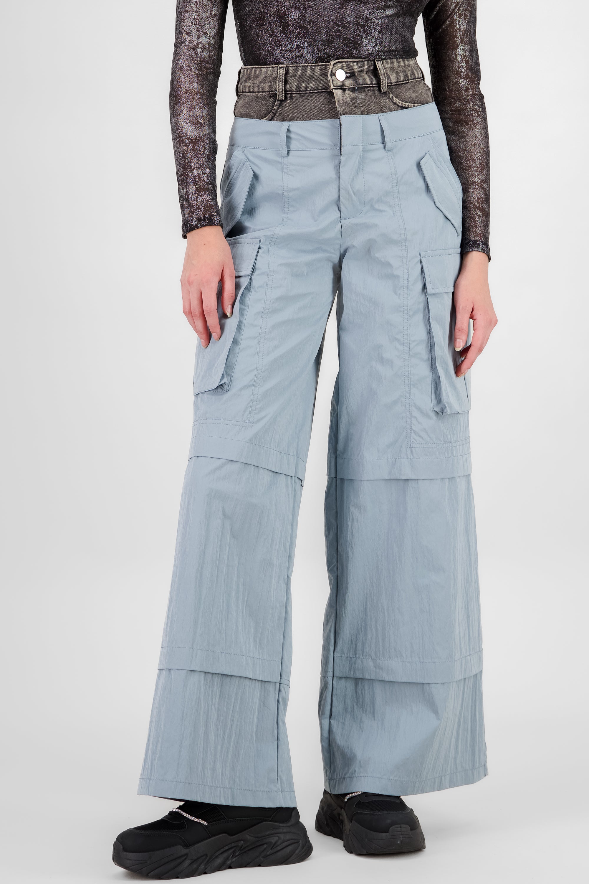 Pantalon cargo detalle pretina denim AZUL