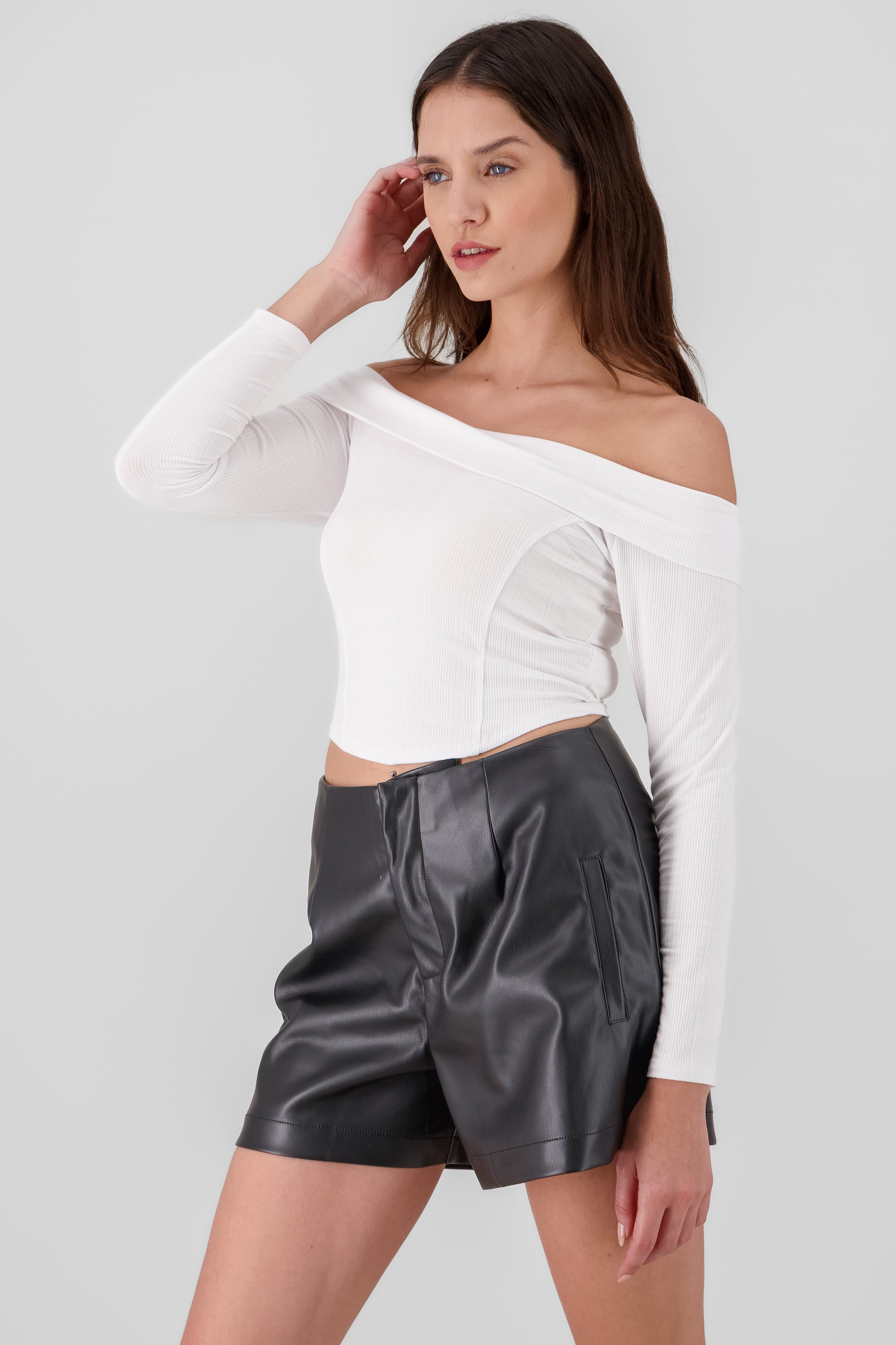 Top off shoulder rib BLANCO