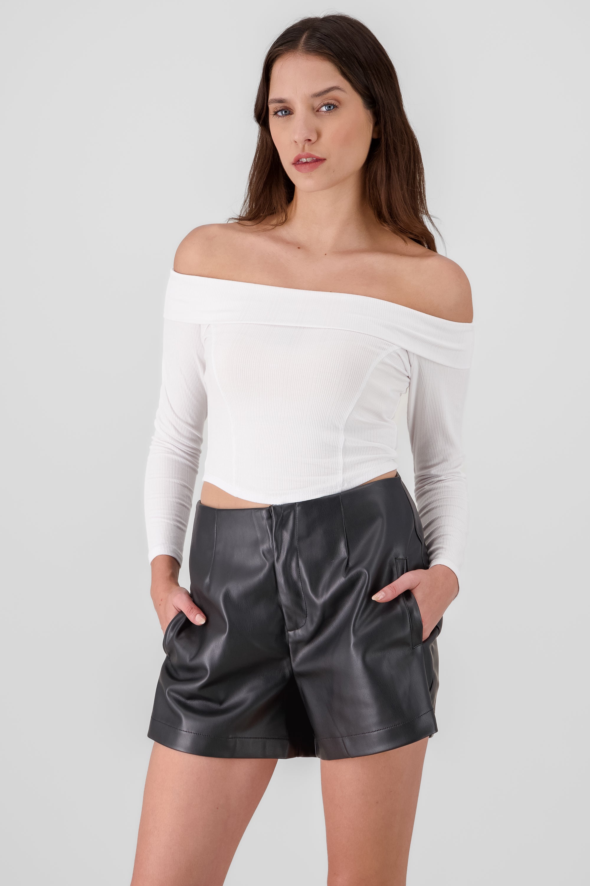 Top off shoulder rib BLANCO