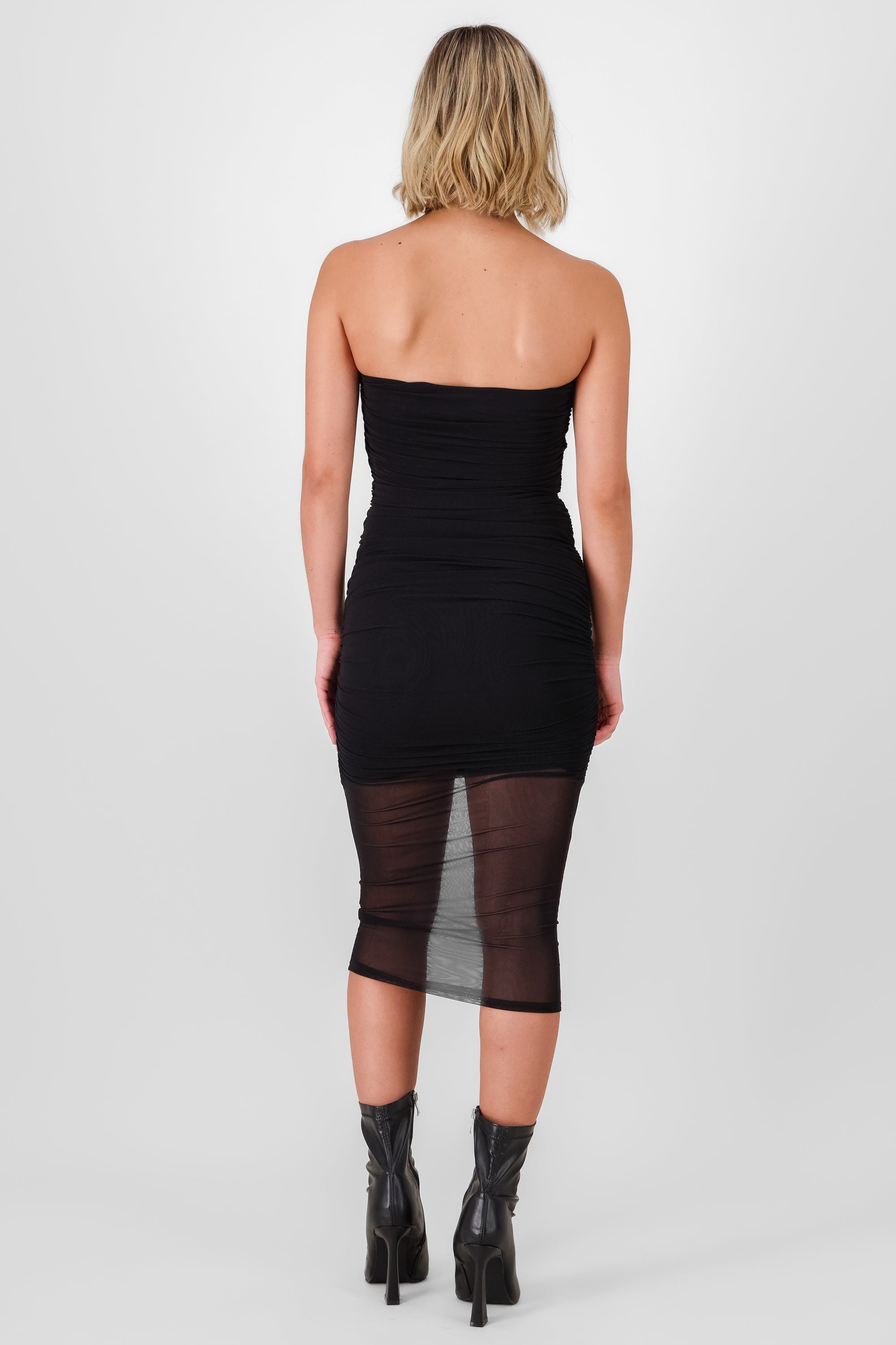 Vestido midi plisado mesh NEGRO