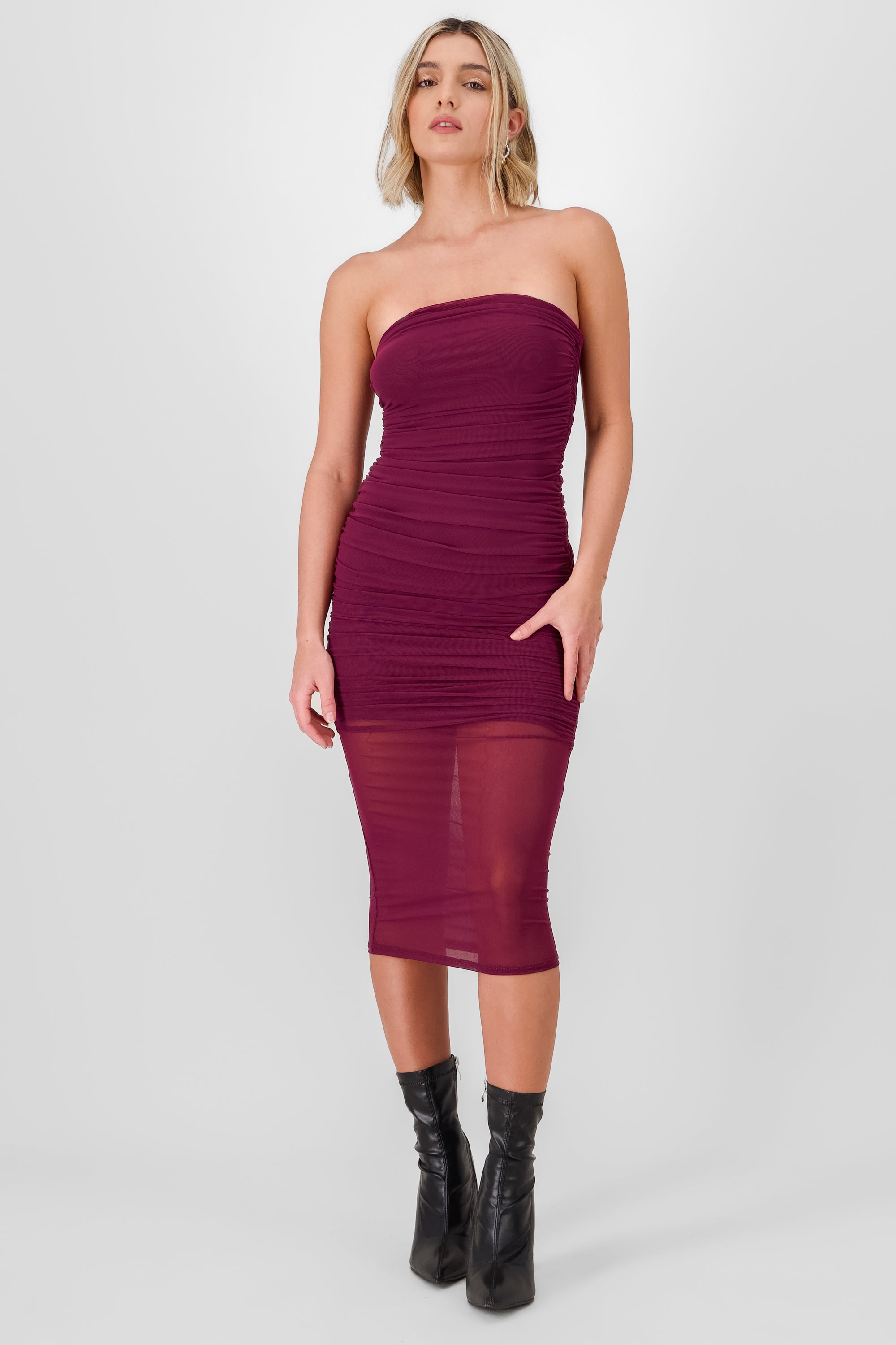 Vestido midi plisado mesh VINO