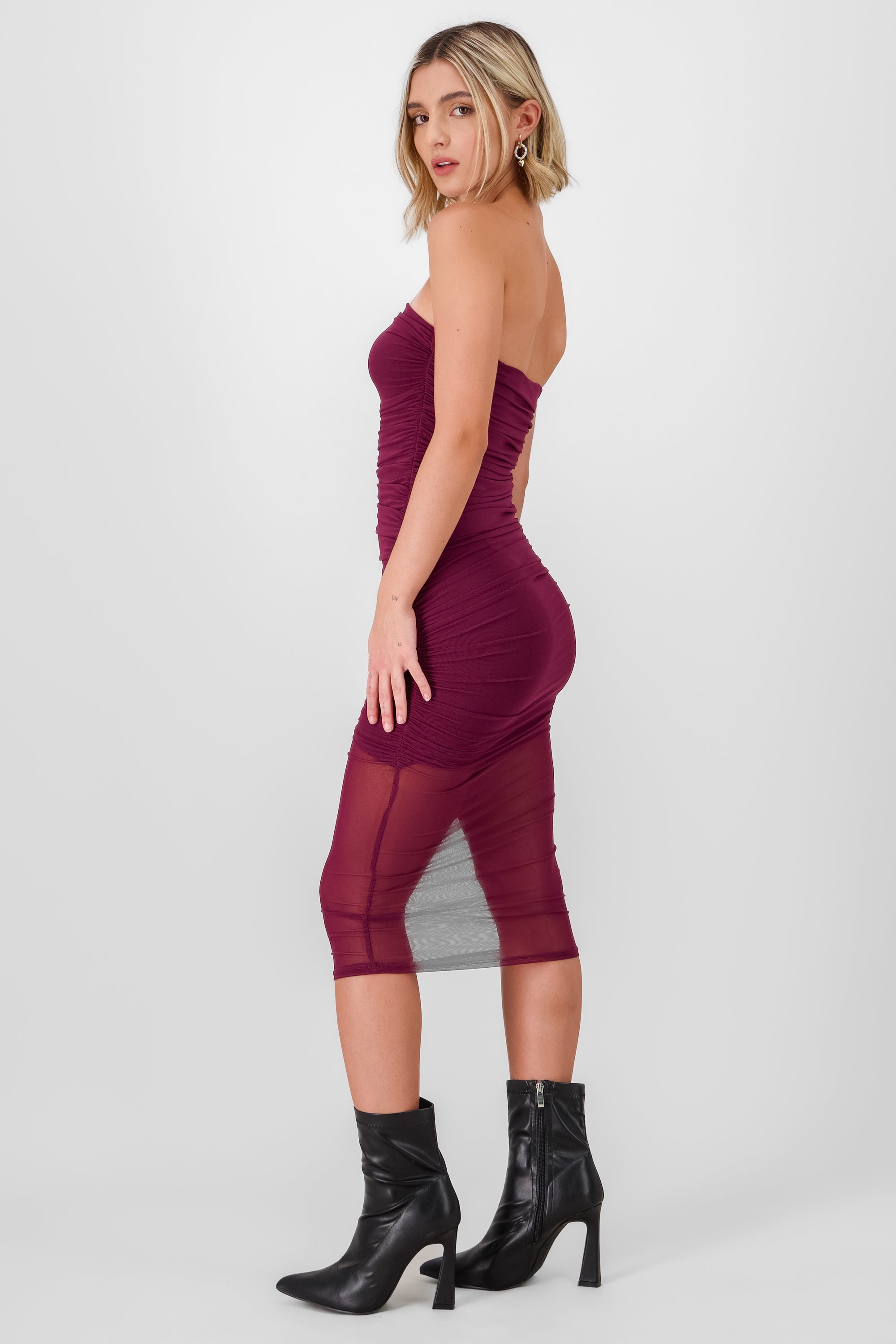 Vestido midi plisado mesh VINO