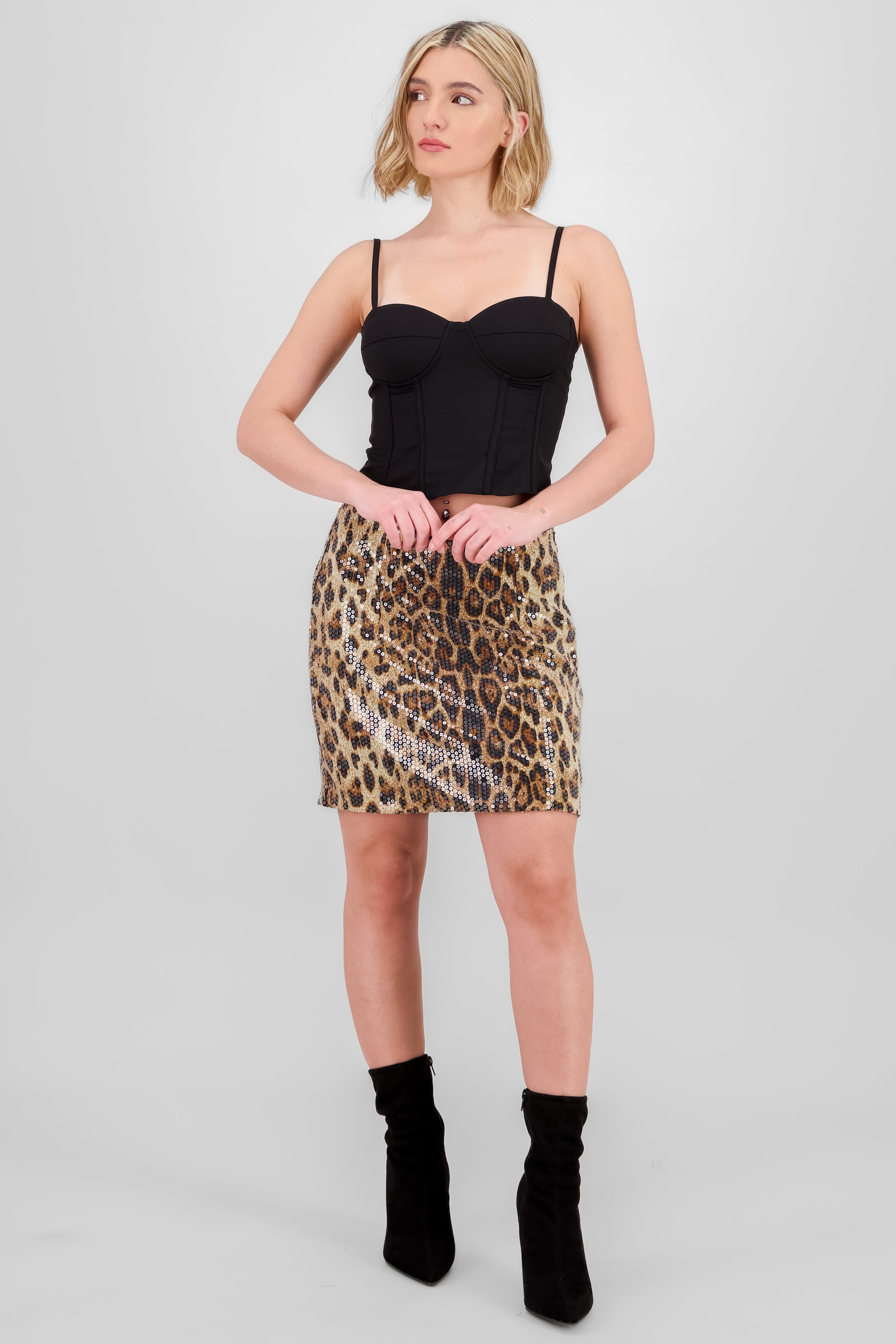 Falda mini lentejuelas animal print CAFE COMBO