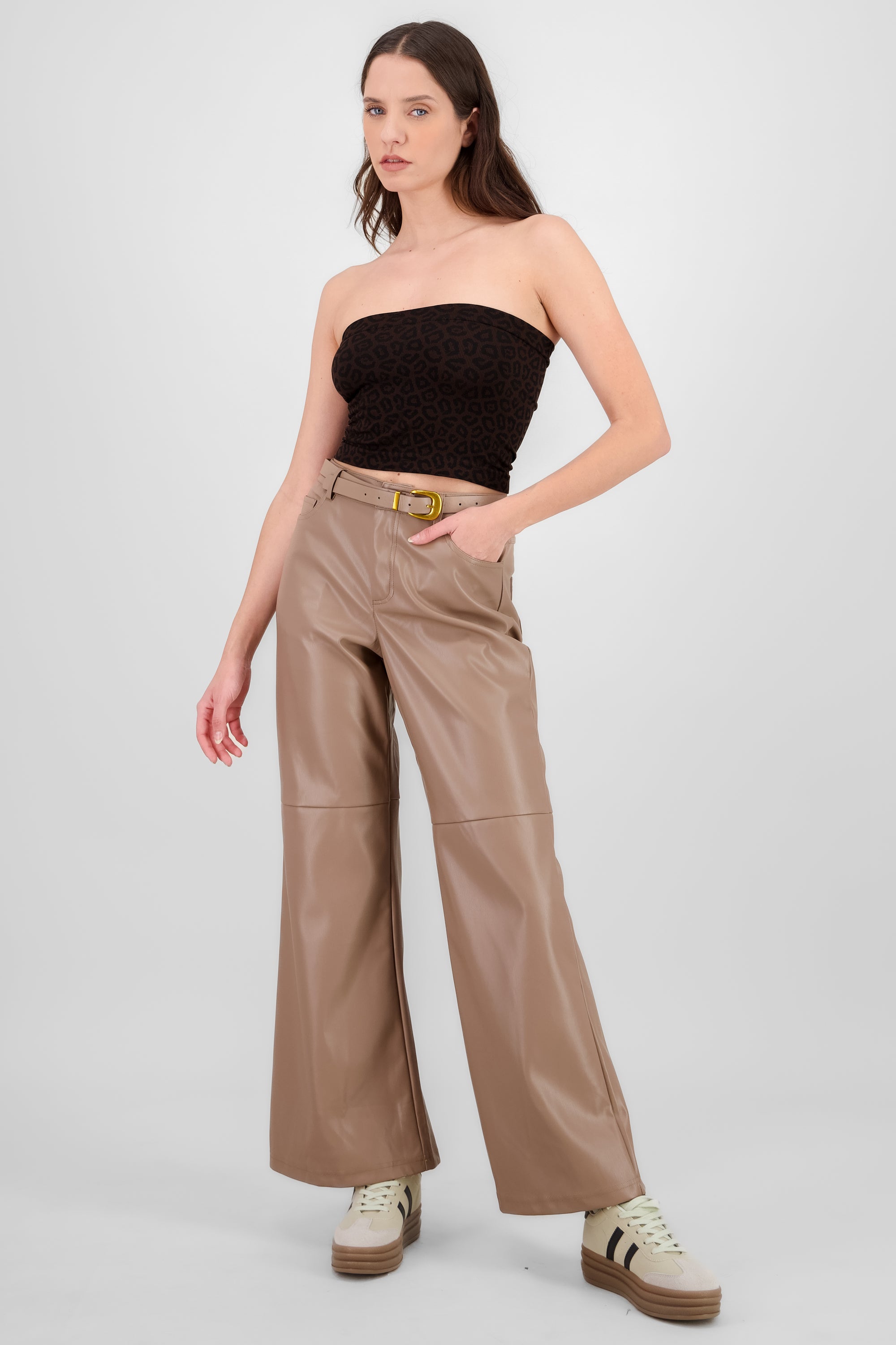 Pantalon recto detalle cinturon BEIGE