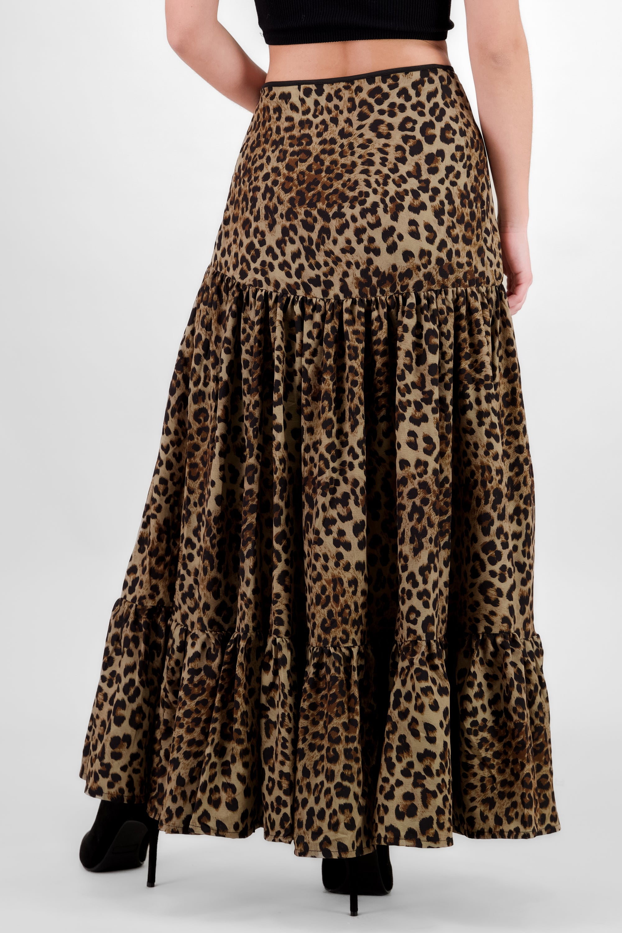 Falda maxi tableada animal print CAFE COMBO