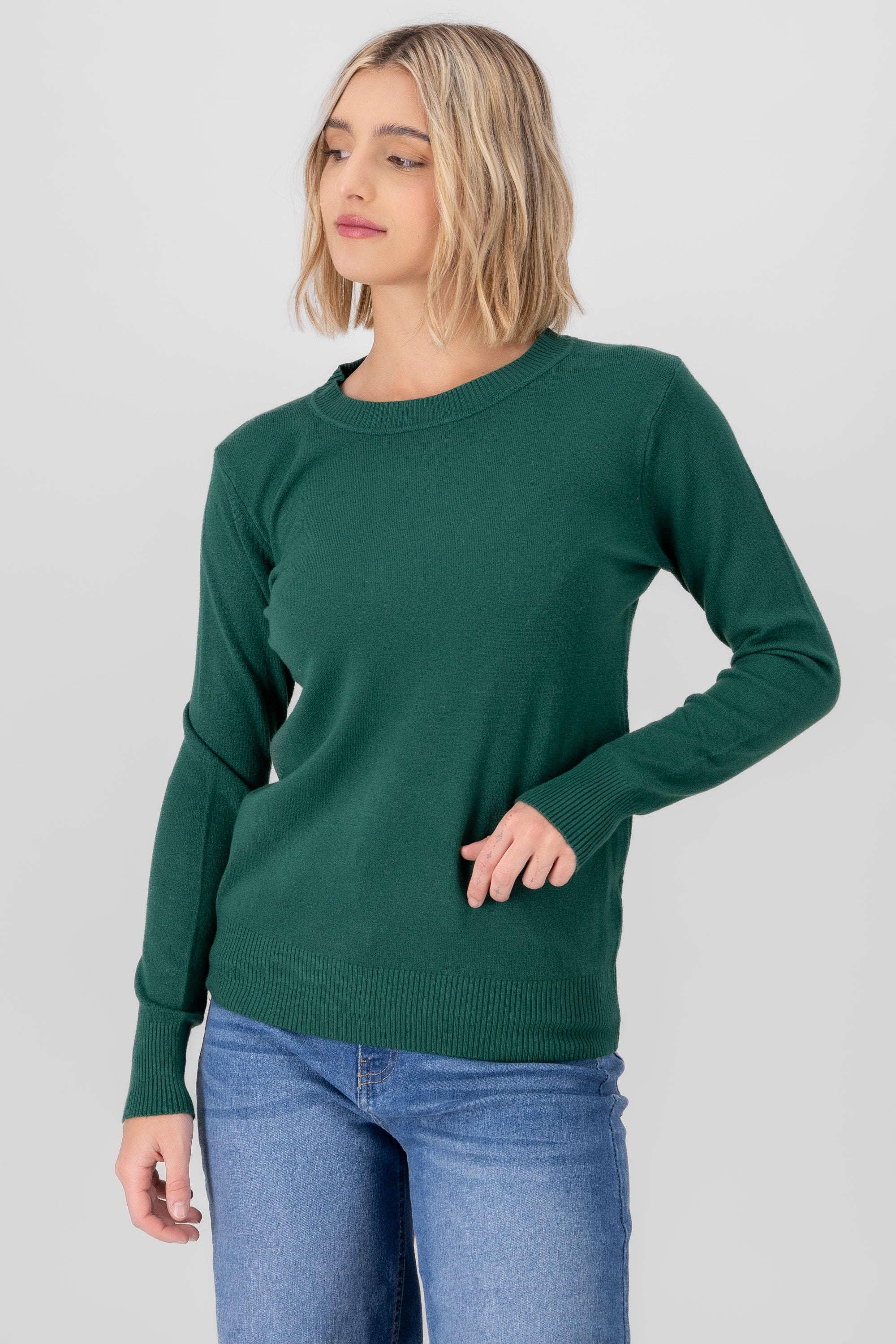 Sueter manga larga tejido cuello redondo VERDE