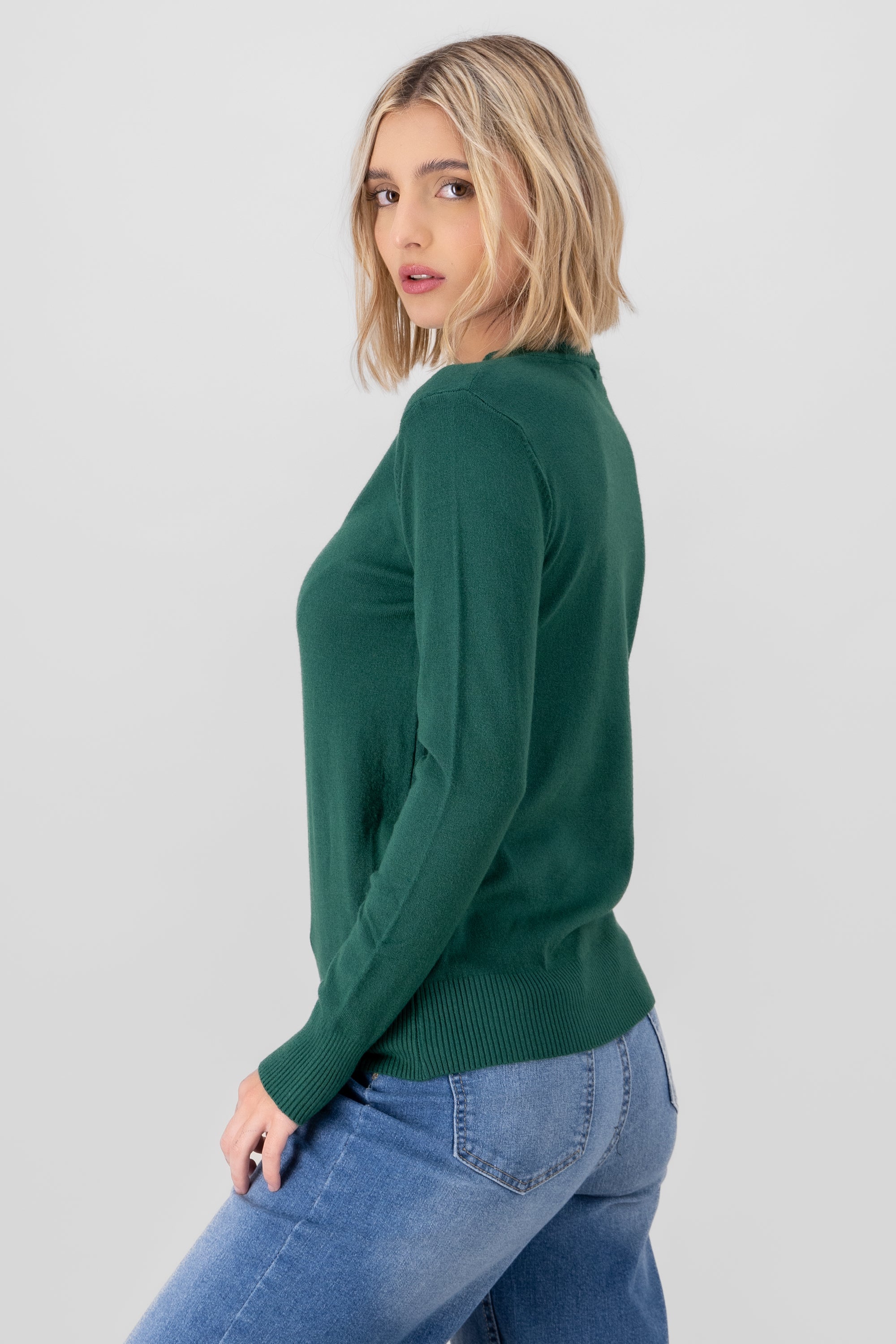 Sueter manga larga tejido cuello redondo VERDE