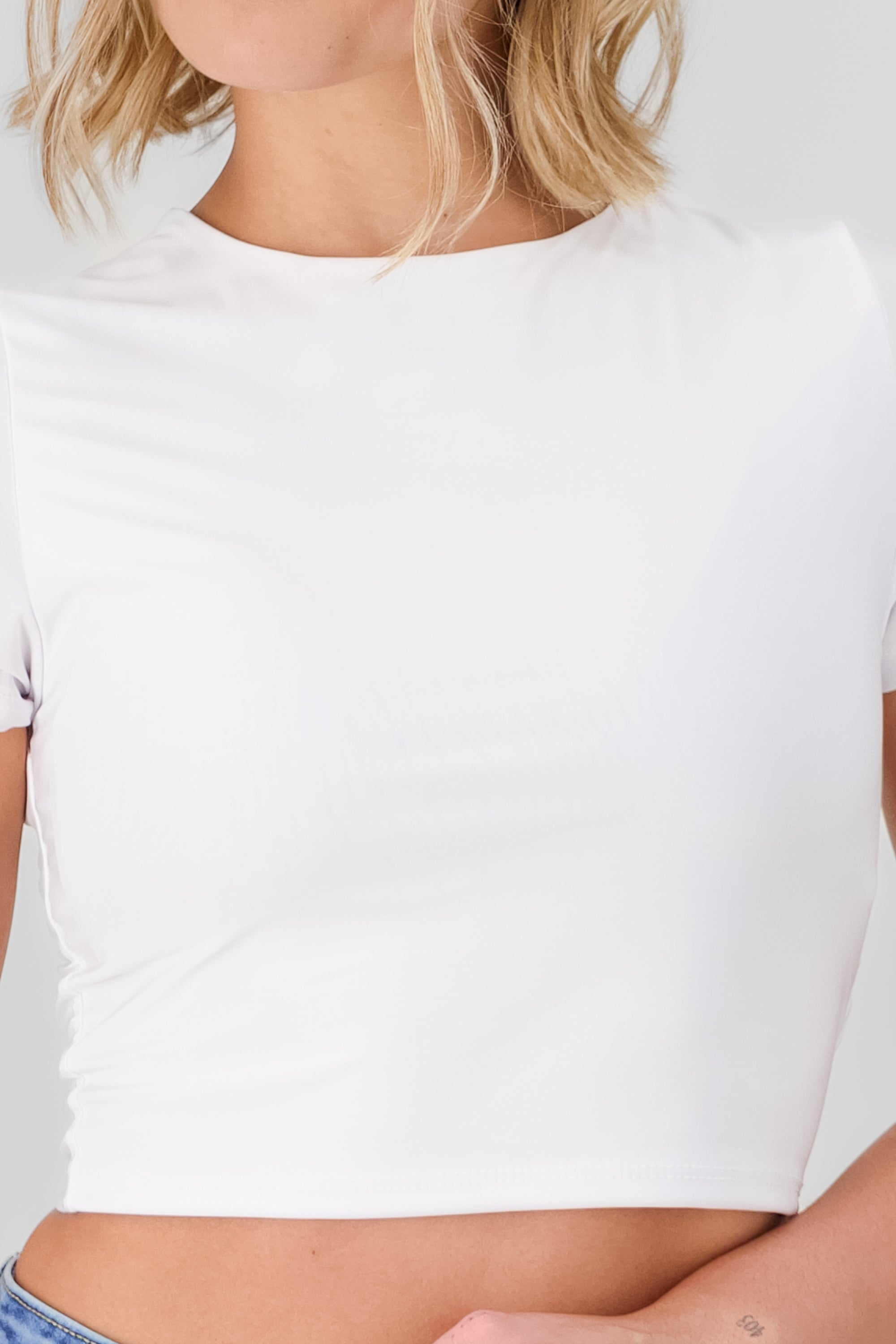 Top crop doble tela manga corta BLANCO