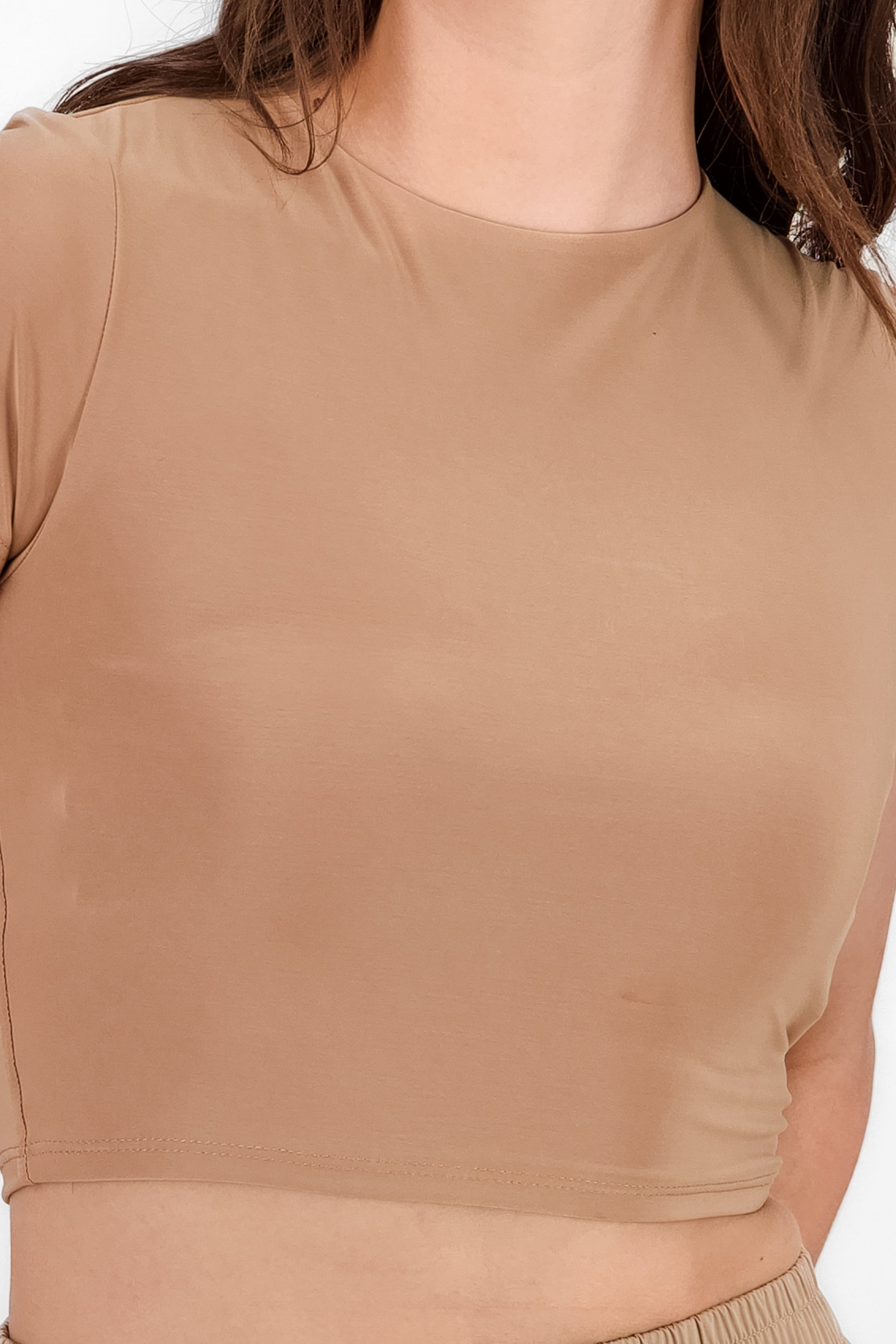 Top crop doble tela manga corta KHAKI