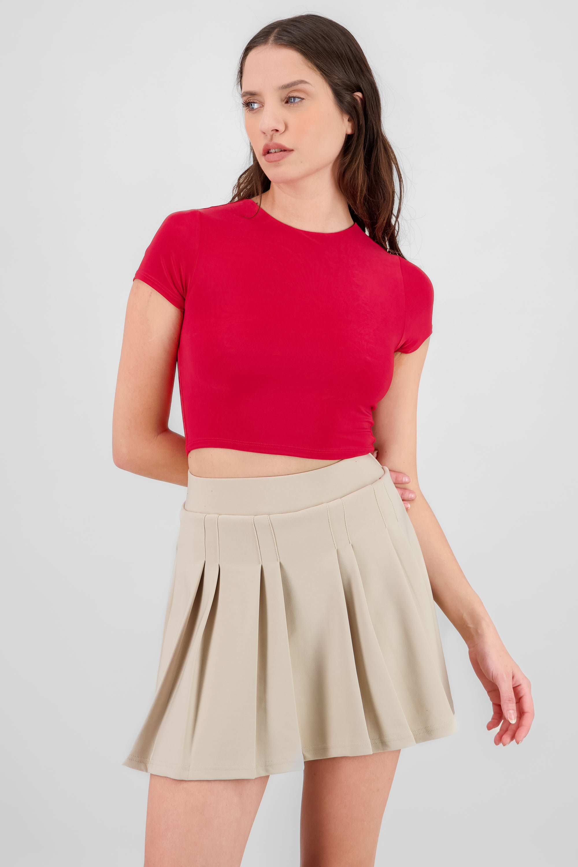 Top crop doble tela manga corta ROJO CEREZA