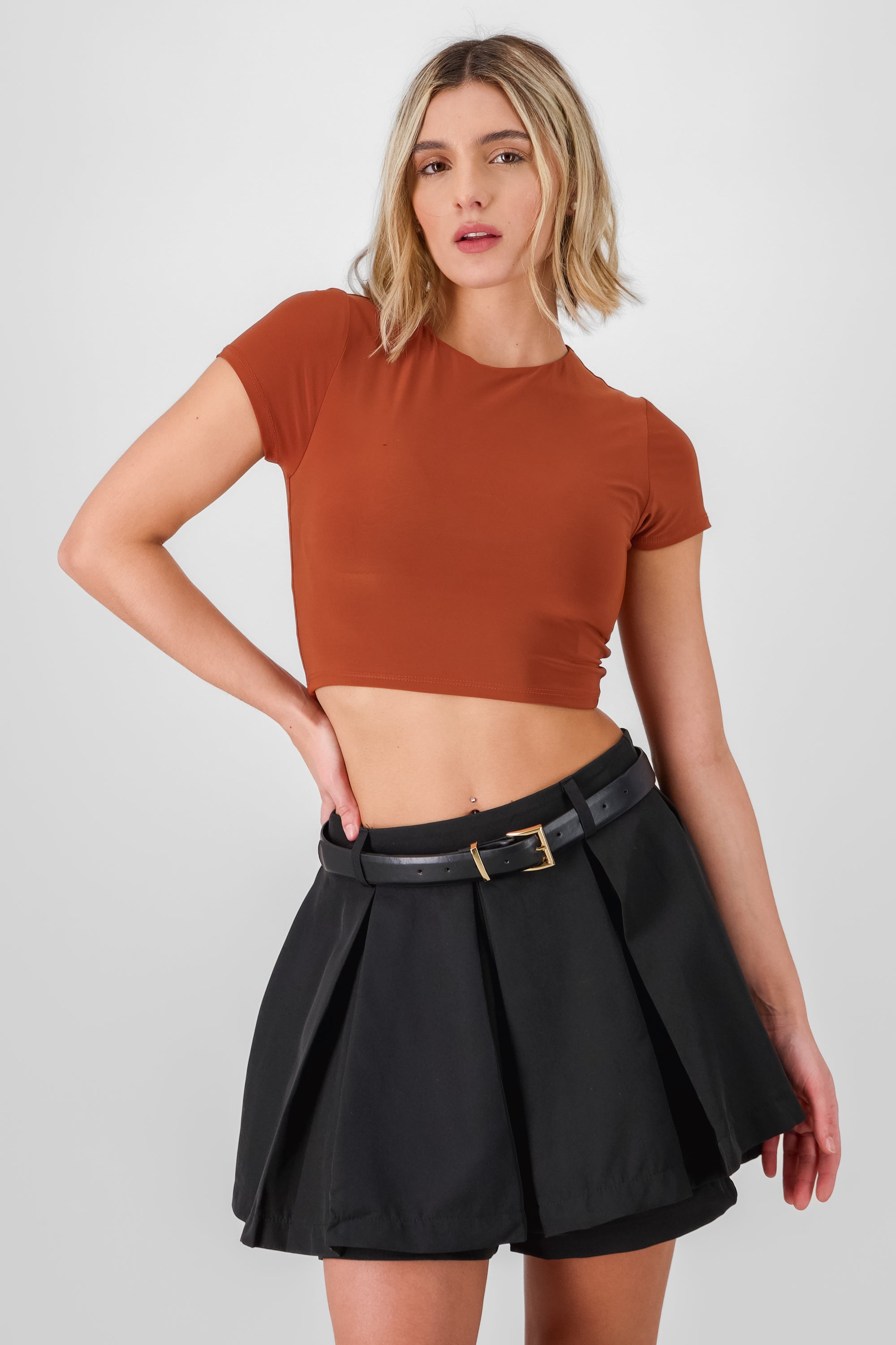 Top crop doble tela manga corta LADRILLO