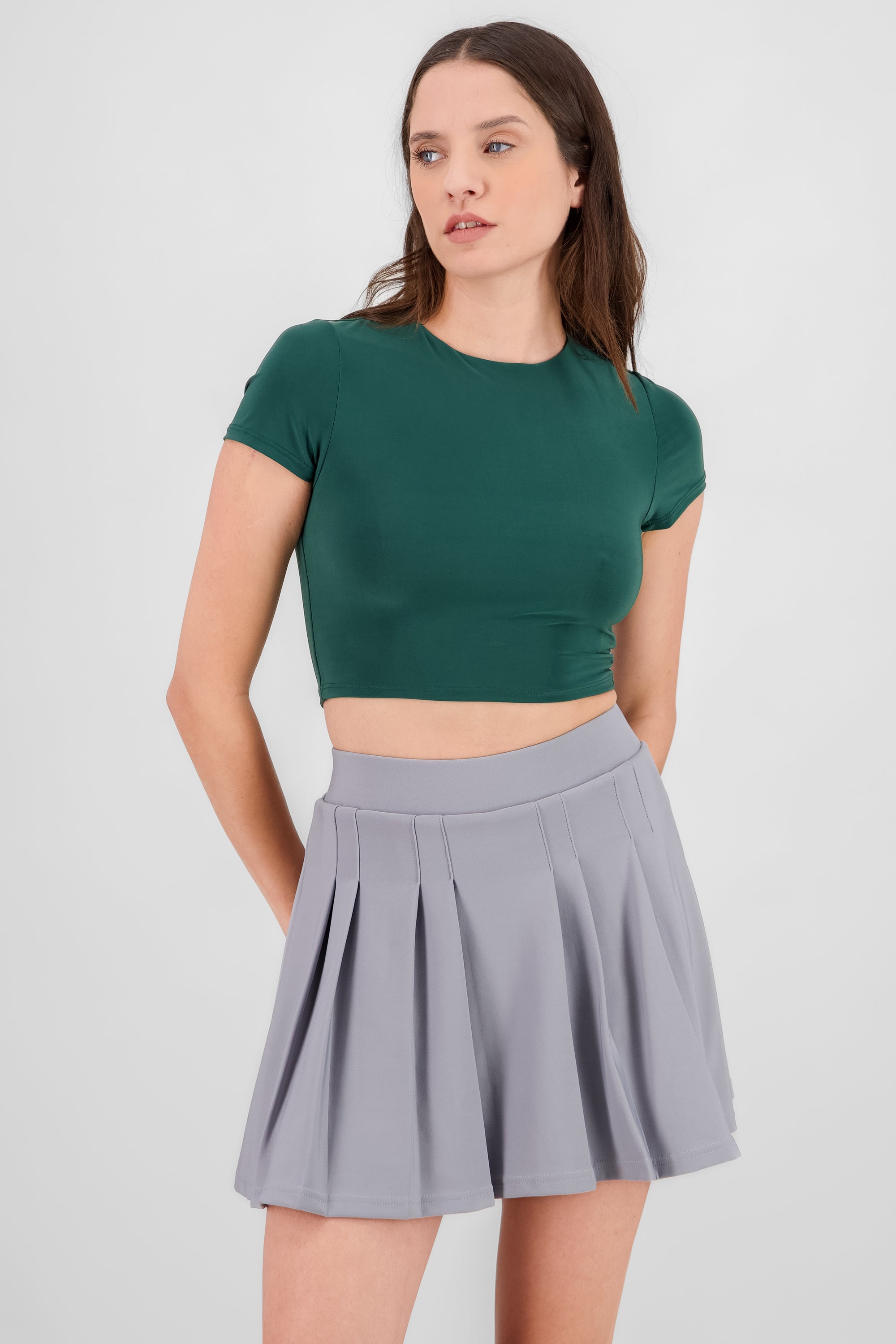 Top crop doble tela manga corta VERDE CAZADOR