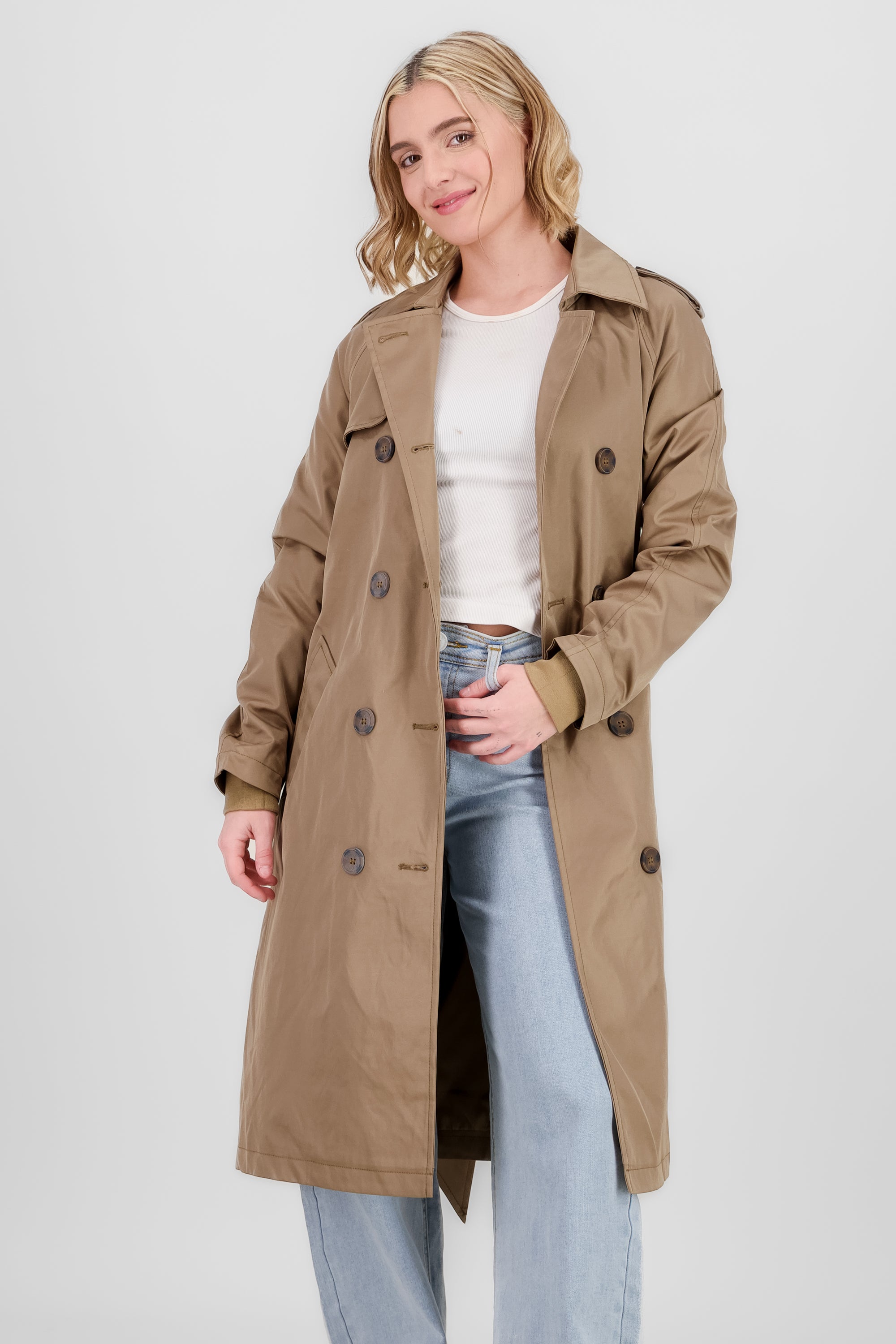 Gabardina larga detalle botones KHAKI