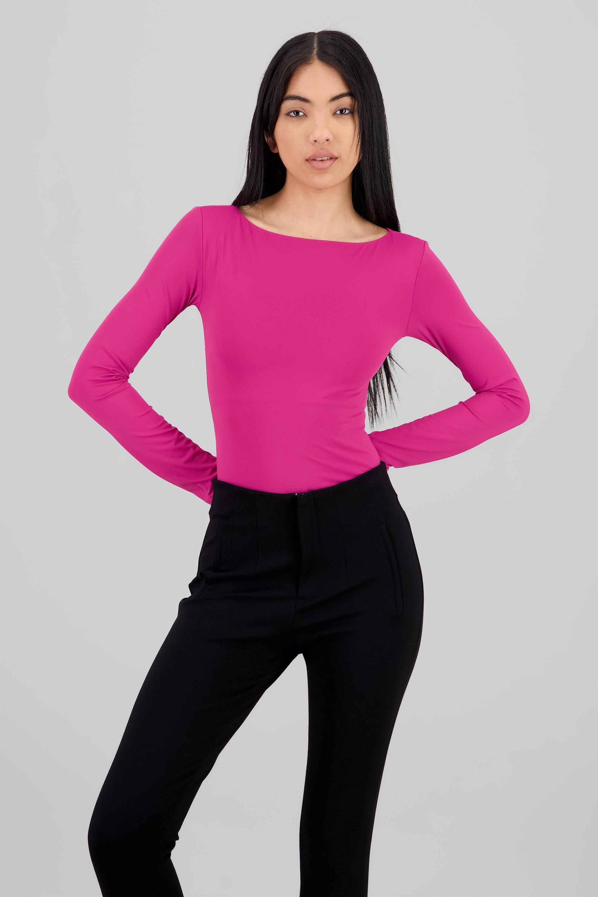 Body manga larga doble tela cuello barco MAGENTA