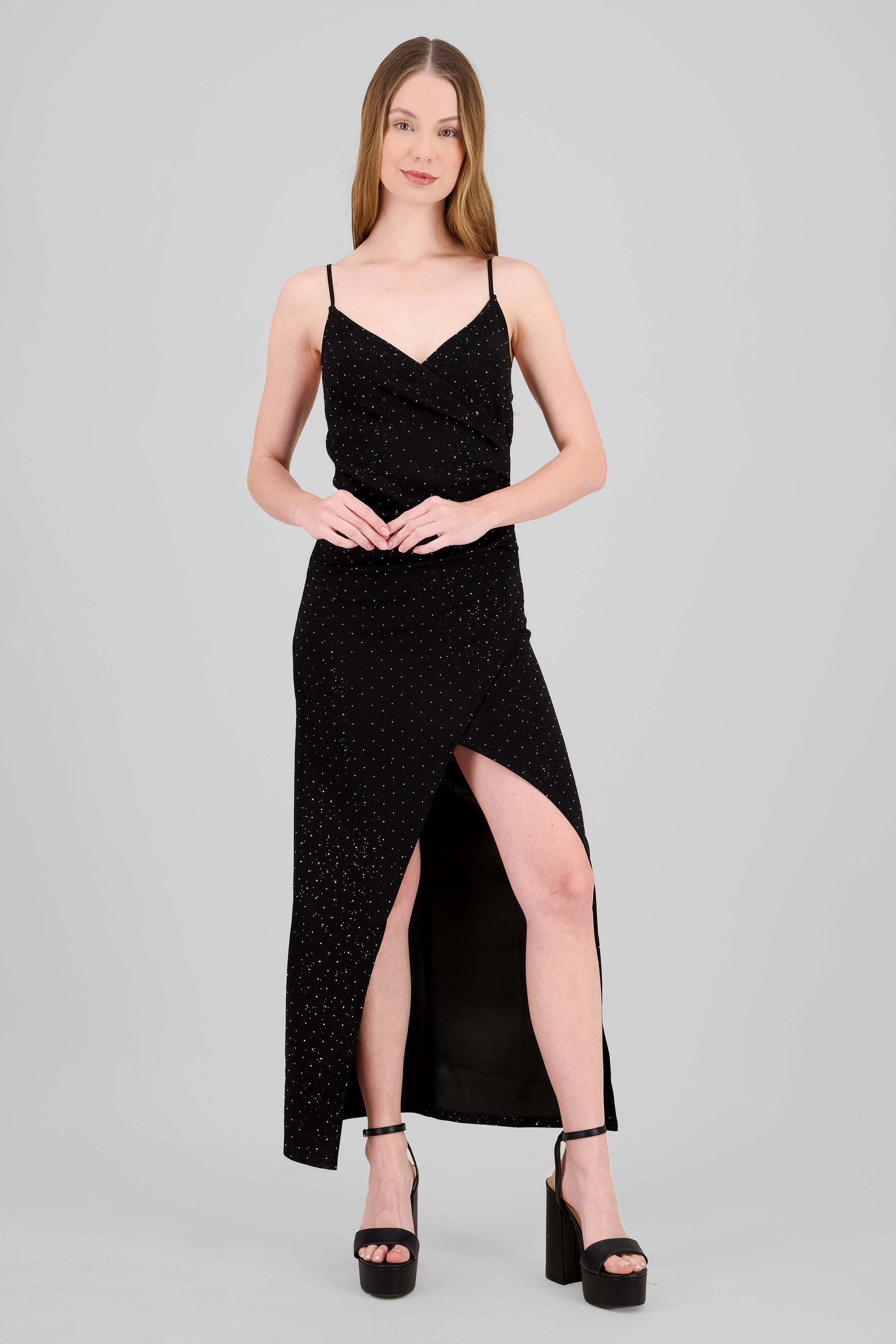 Vestido wrap brillos NEGRO