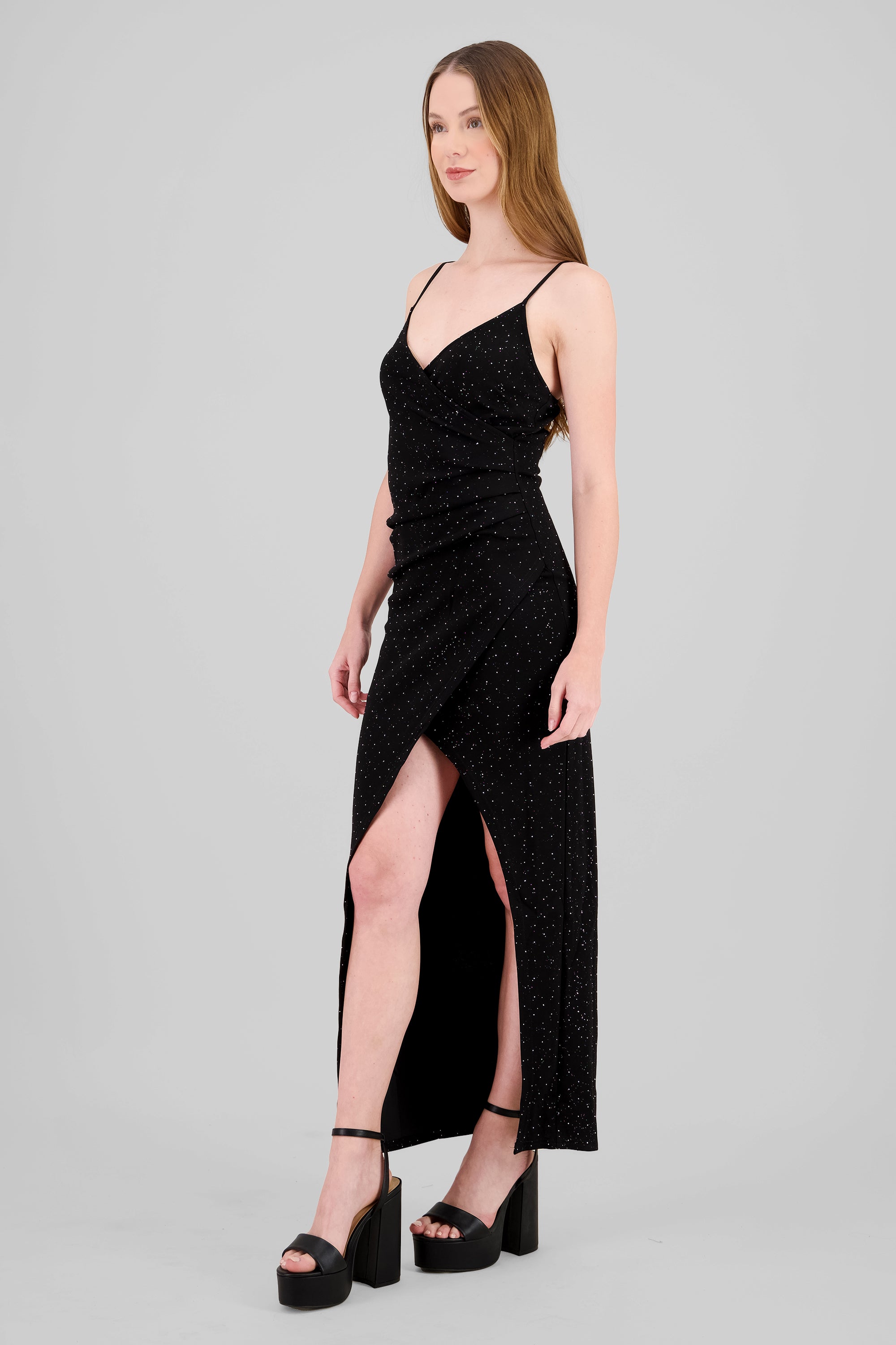 Vestido wrap brillos NEGRO