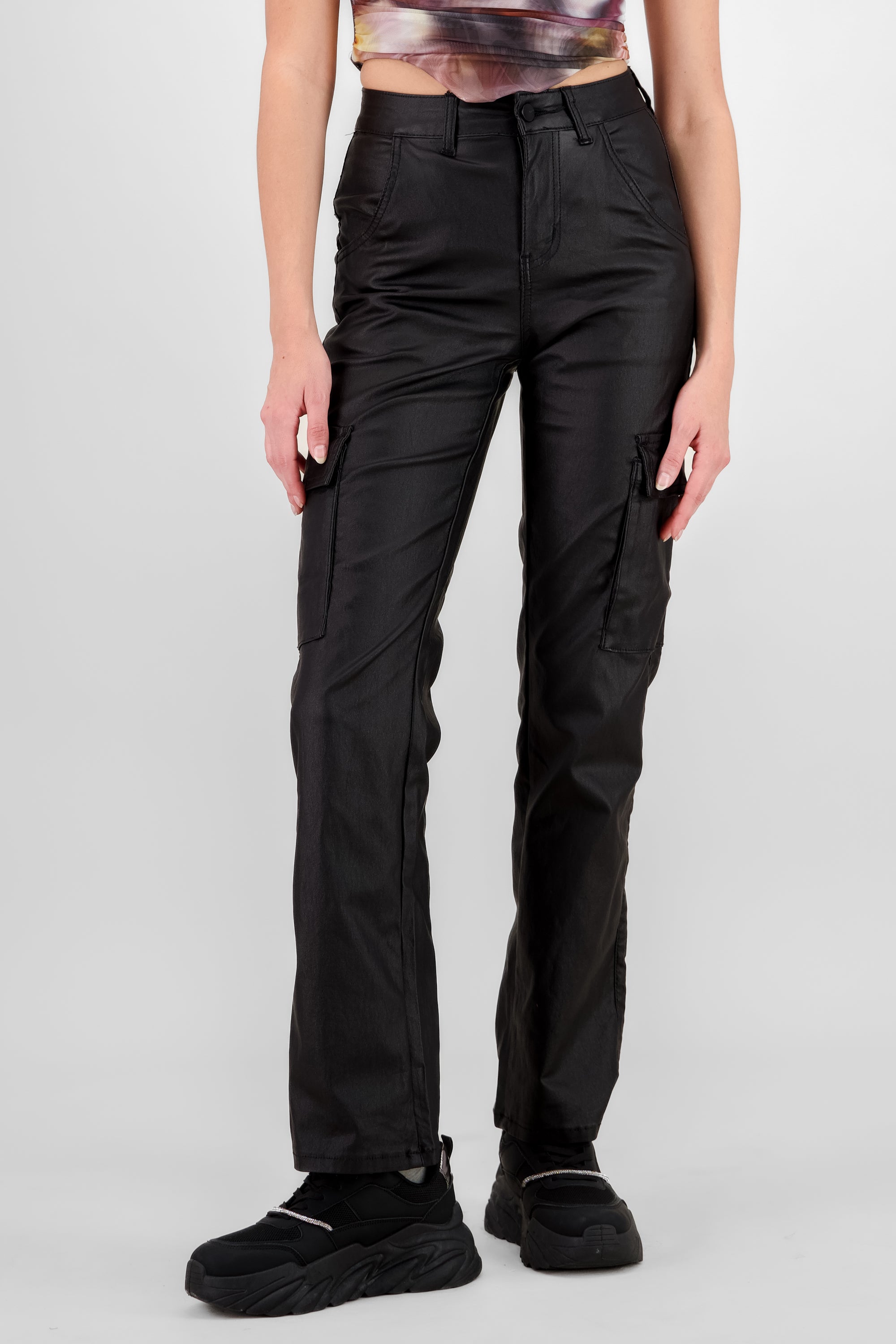 Pantalon cargo pu NEGRO