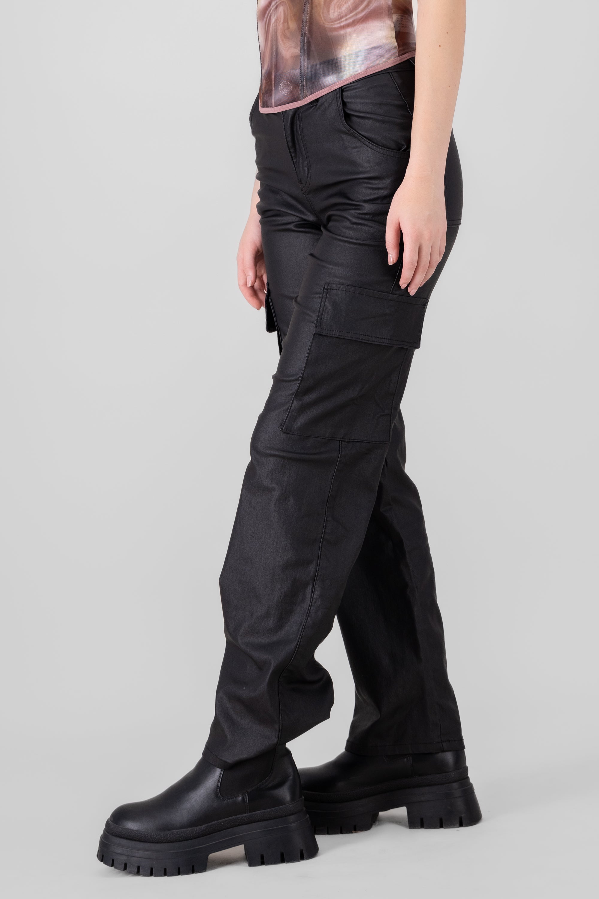 Pantalon cargo pu NEGRO