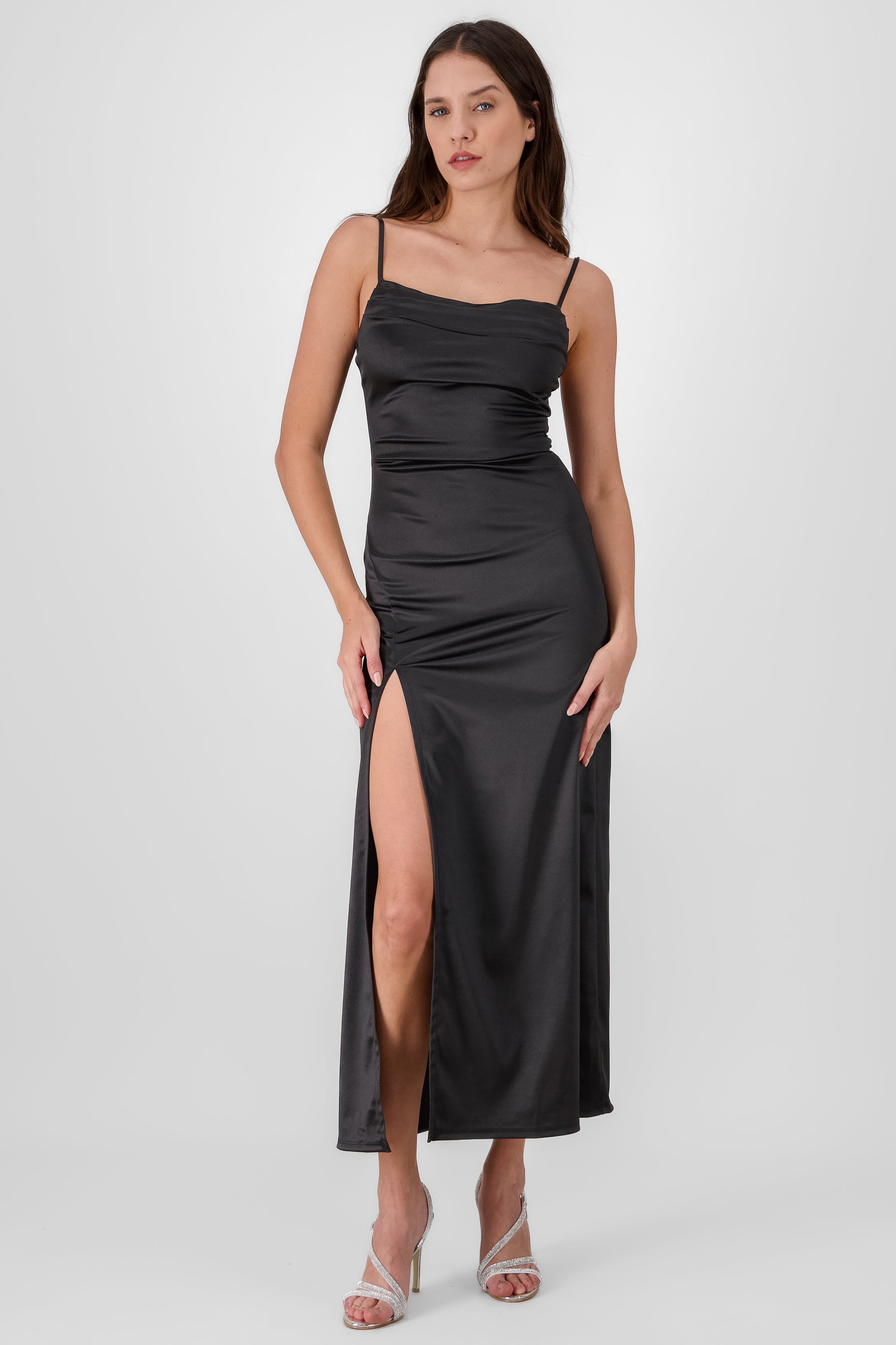 Vestido maxi satin espalda abierta NEGRO