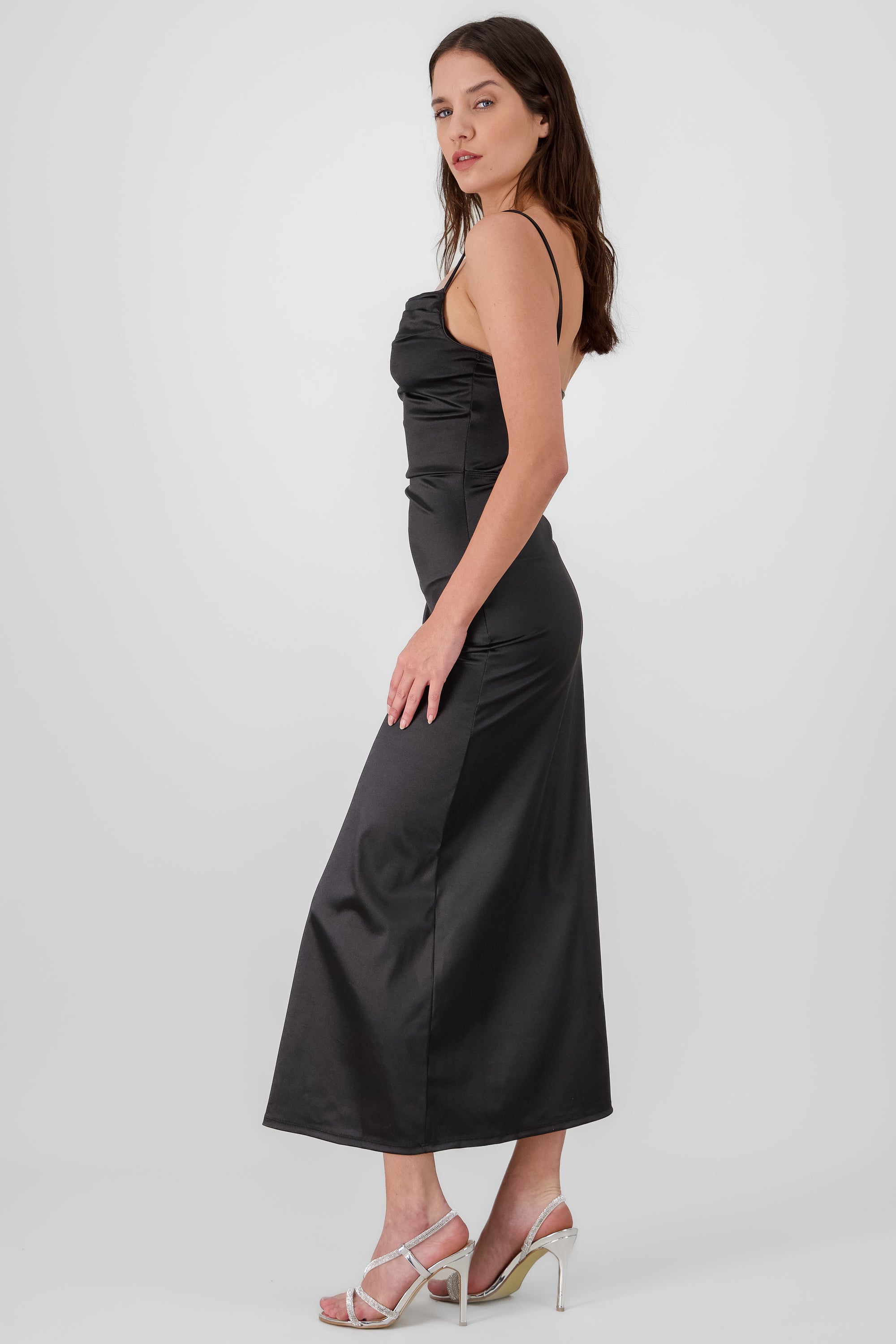 Vestido maxi satin espalda abierta NEGRO