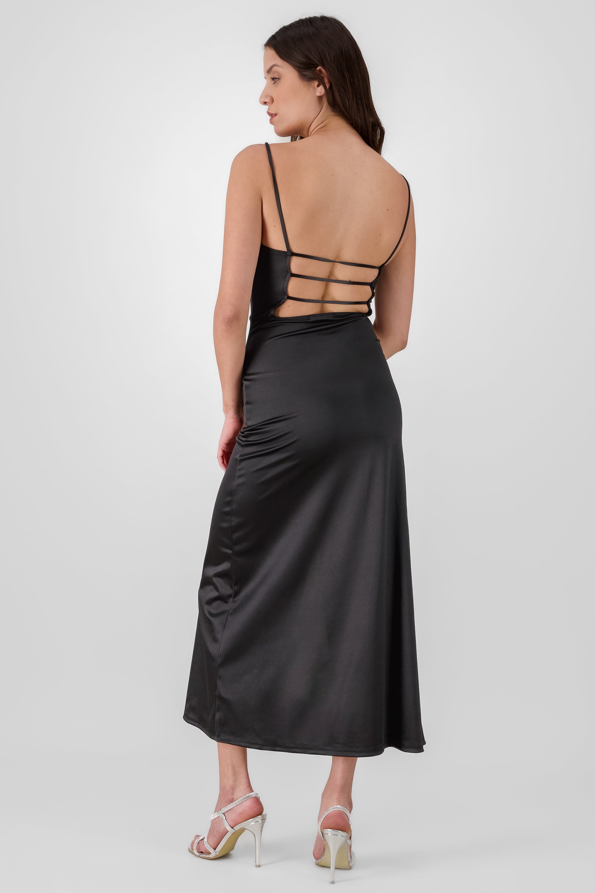 Vestido maxi satin espalda abierta NEGRO