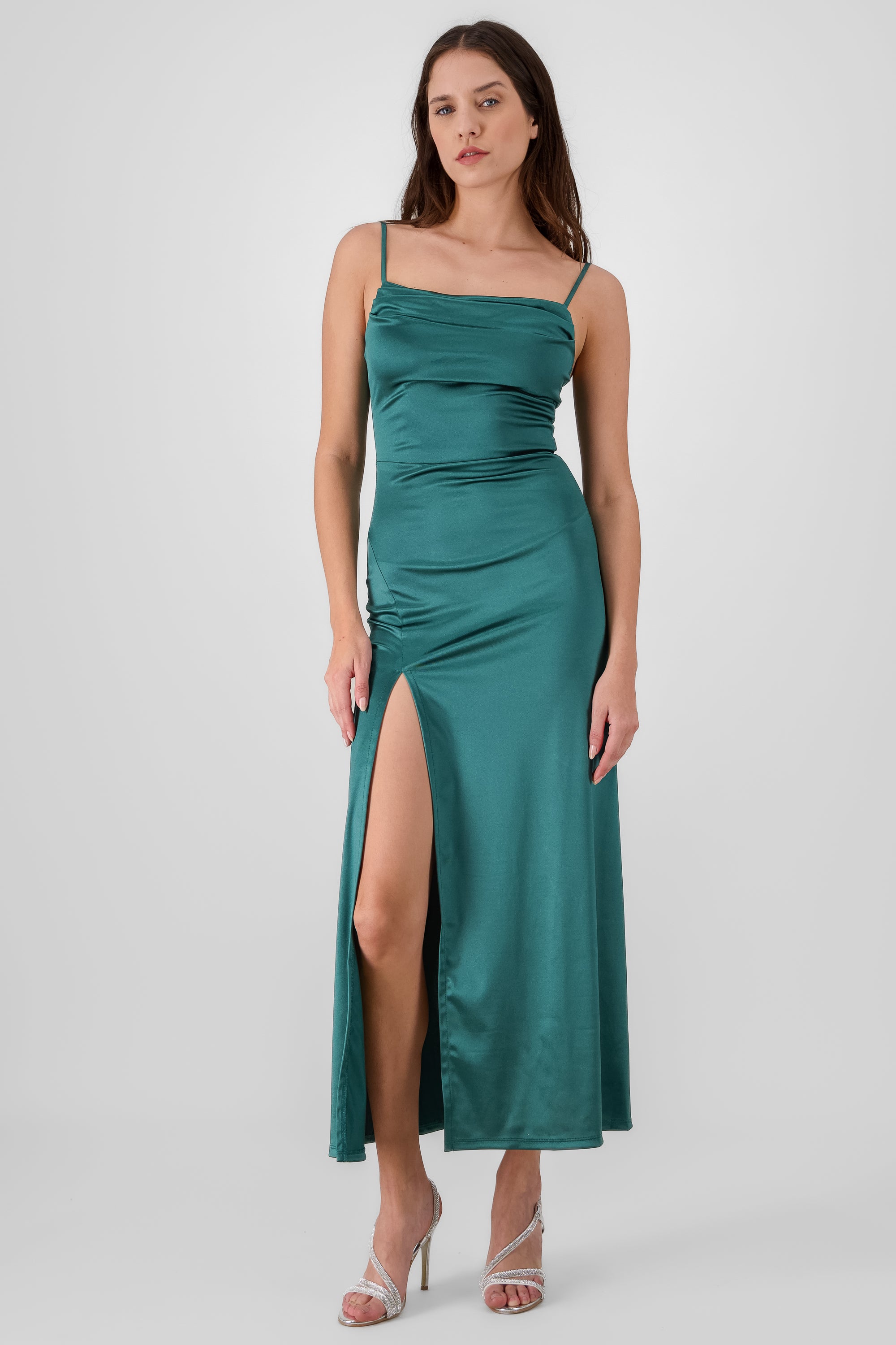 Vestido maxi satin espalda abierta VERDE CAZADOR