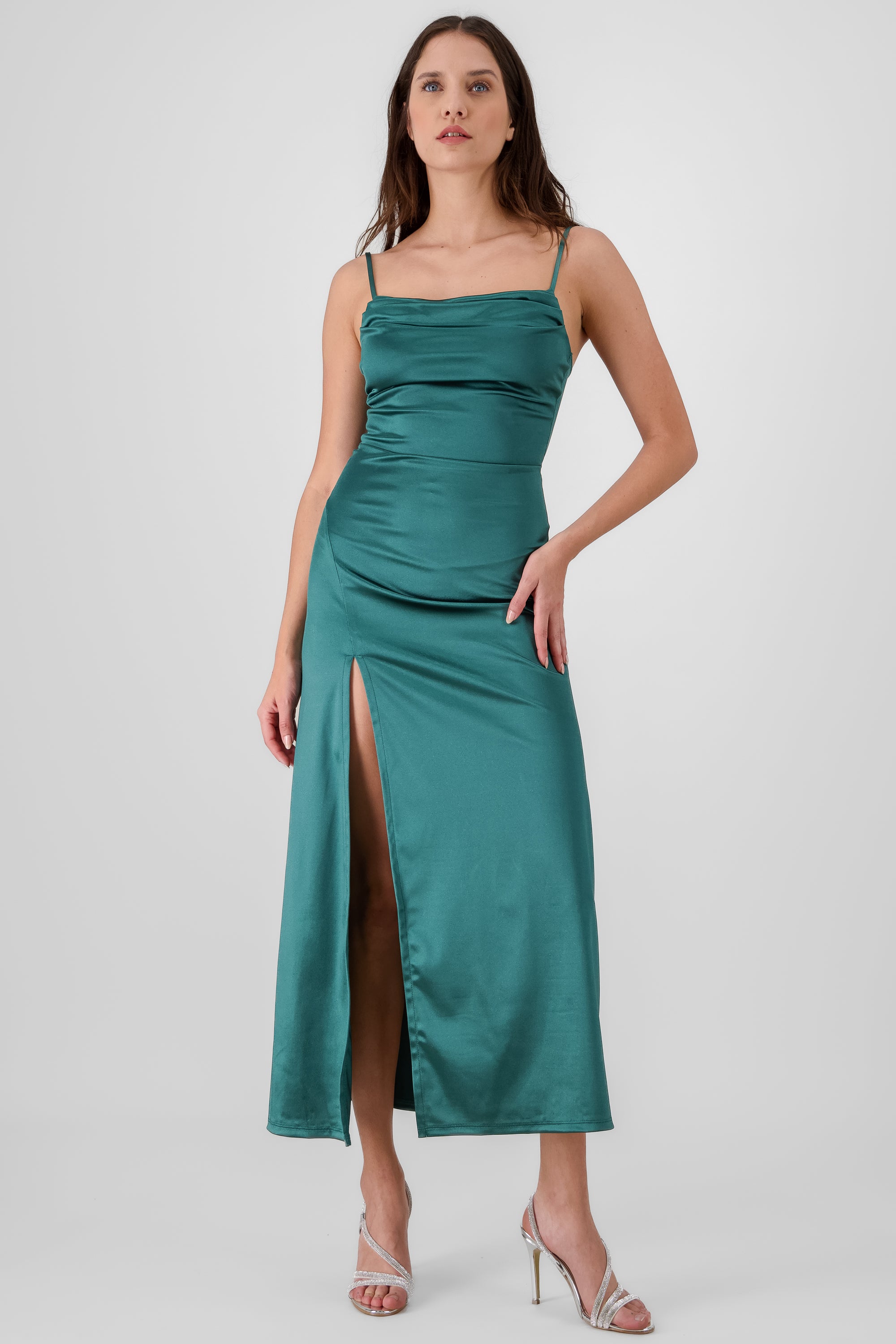 Vestido maxi satin espalda abierta VERDE CAZADOR