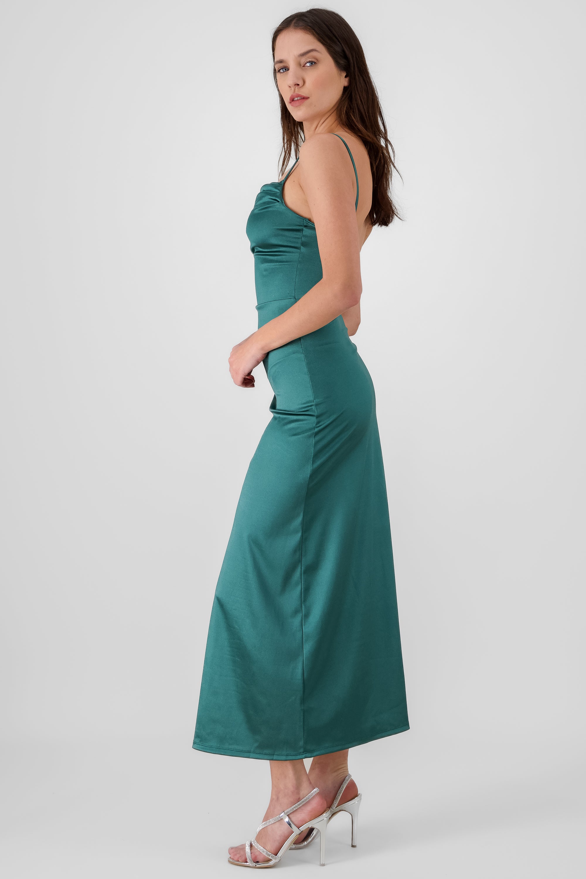 Vestido maxi satin espalda abierta VERDE CAZADOR