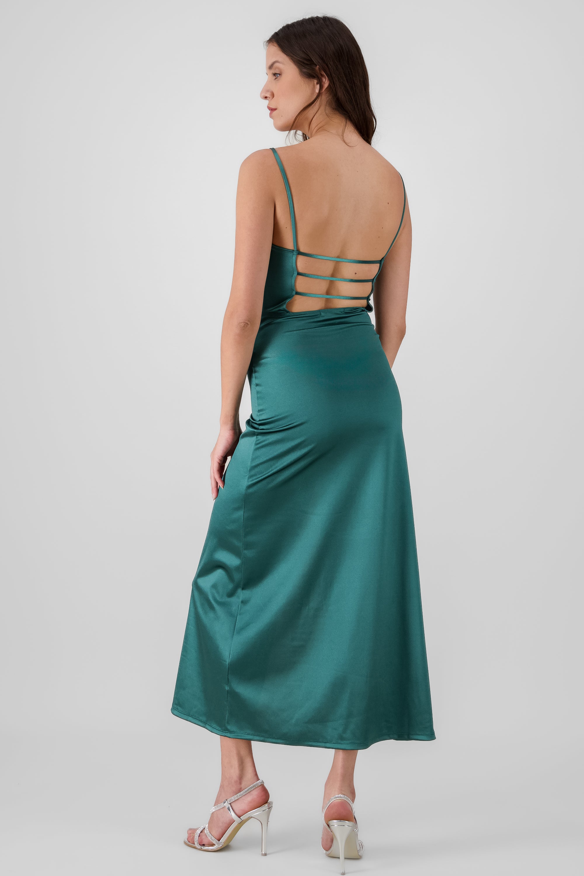 Vestido maxi satin espalda abierta VERDE CAZADOR