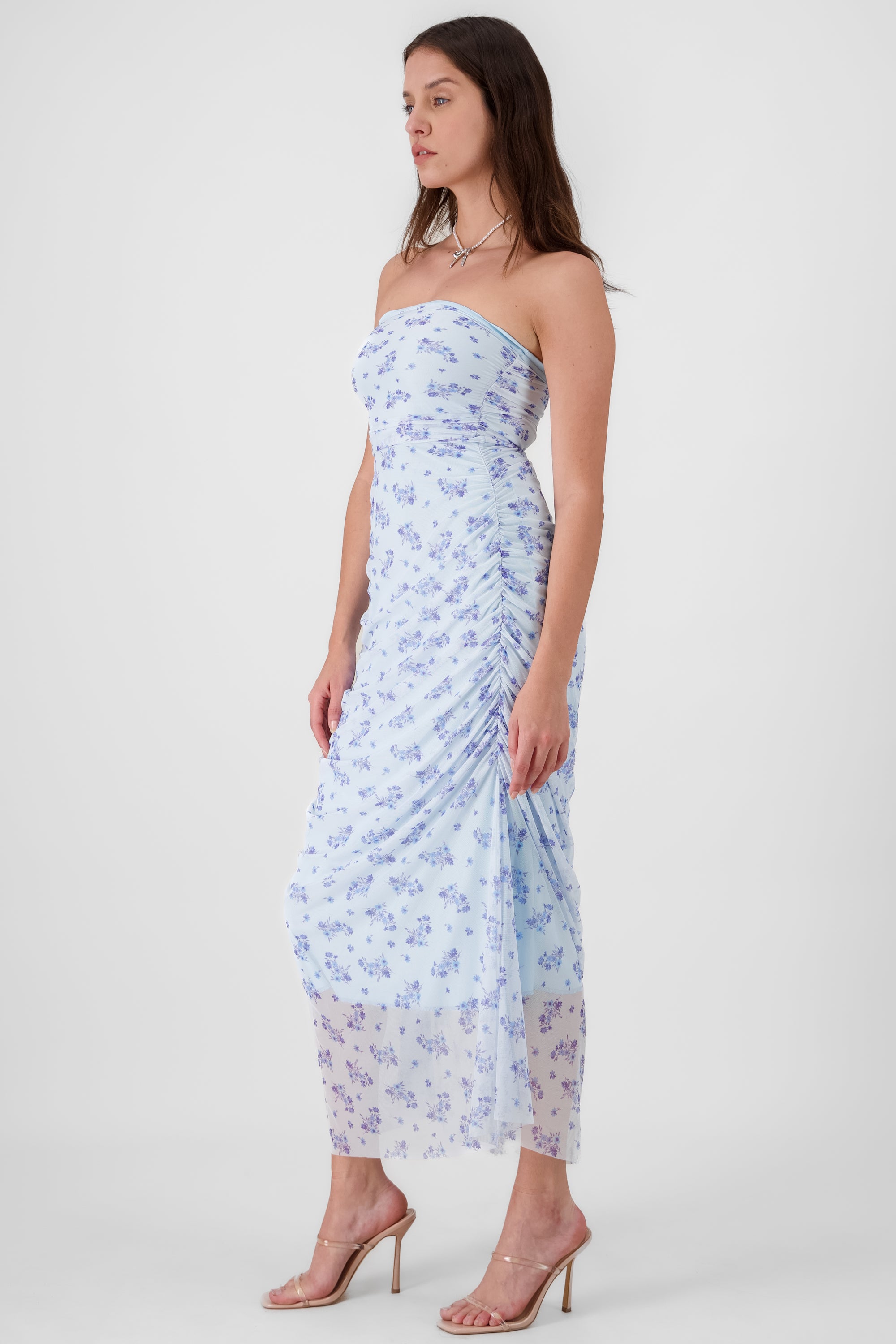 Vestido maxi mesh drapeado AZUL CIELO