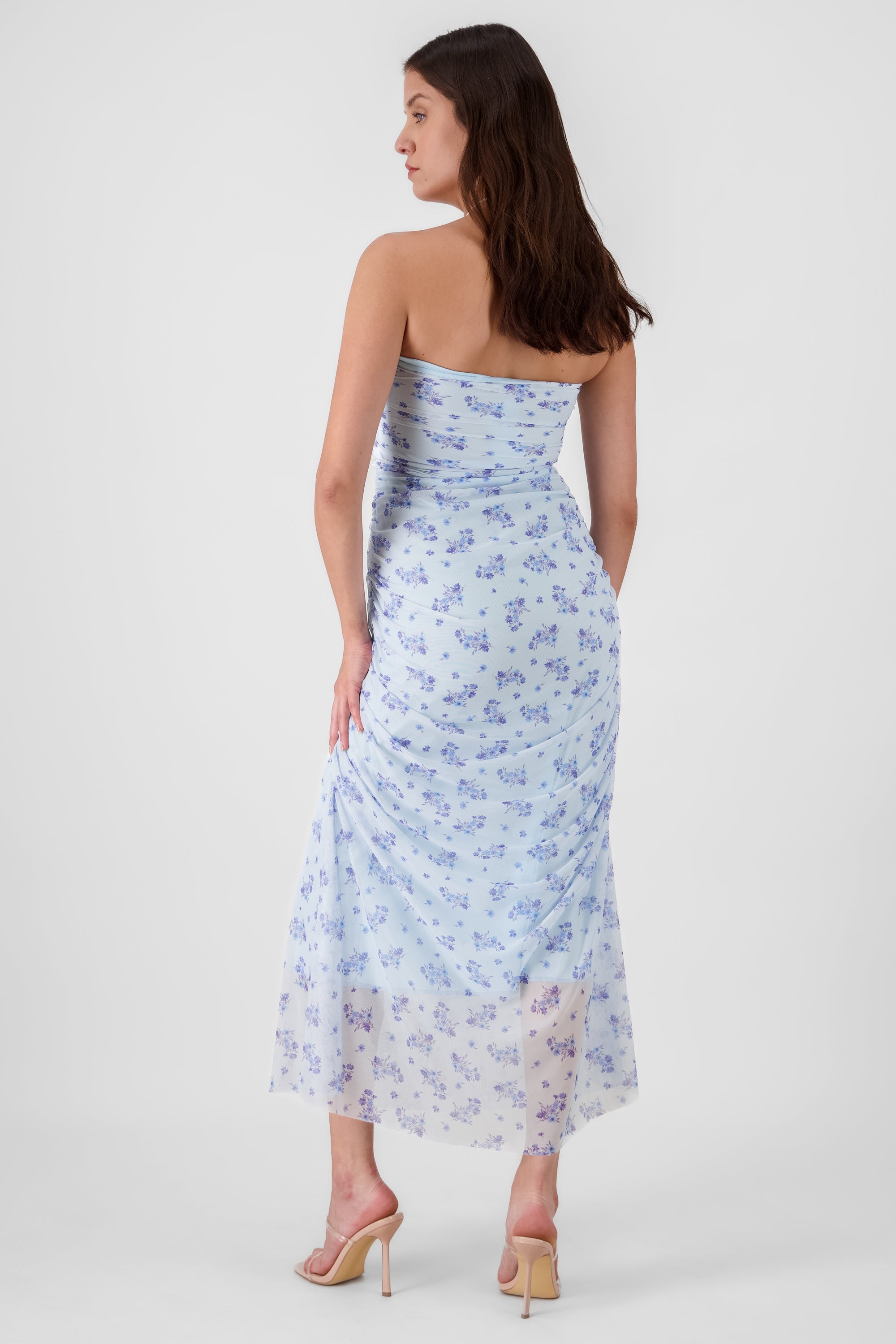 Vestido maxi mesh drapeado AZUL CIELO