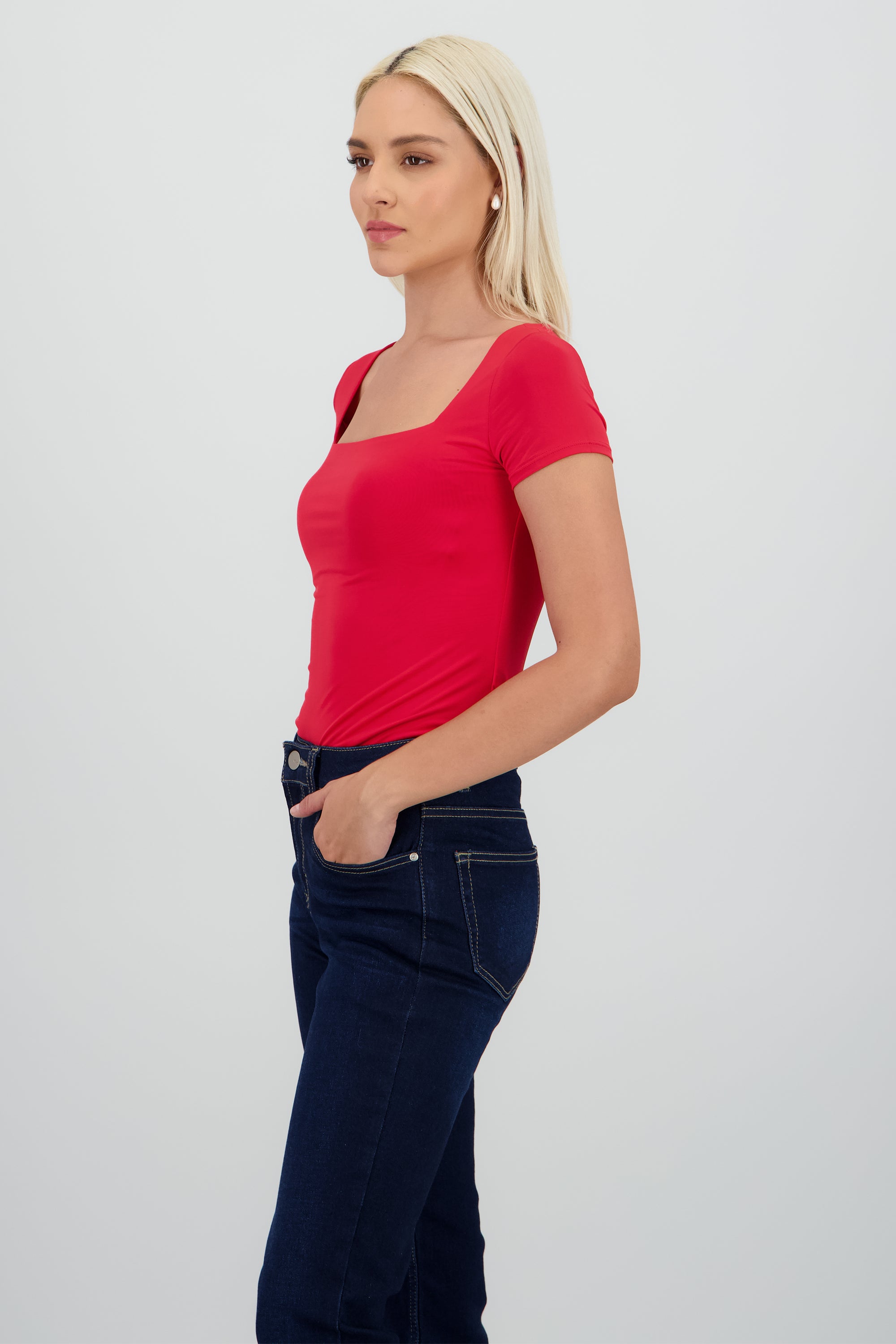 Body manga corta escote cuadrado ROJO