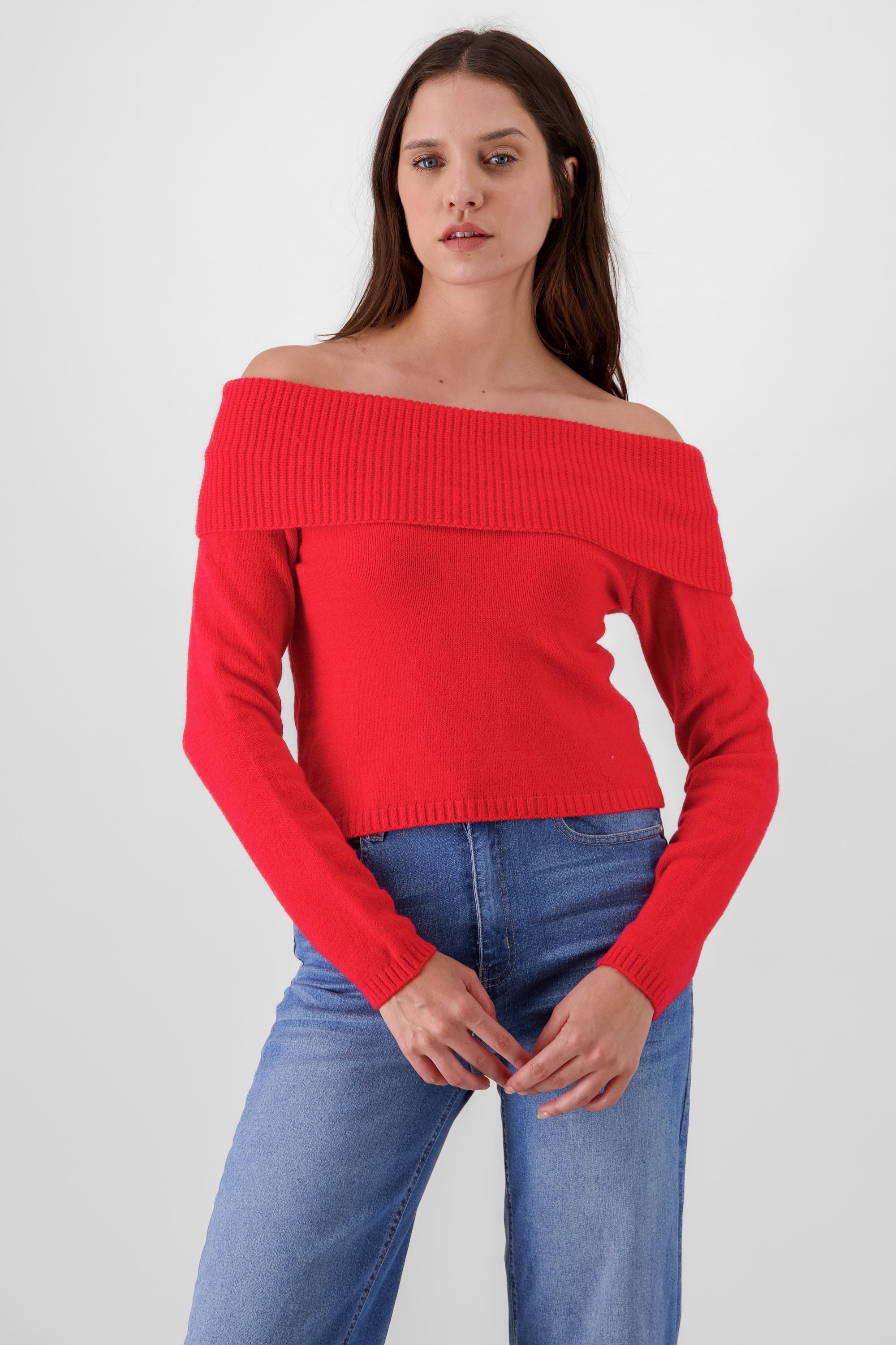 Sueter off shoulder tejido liso ROJO