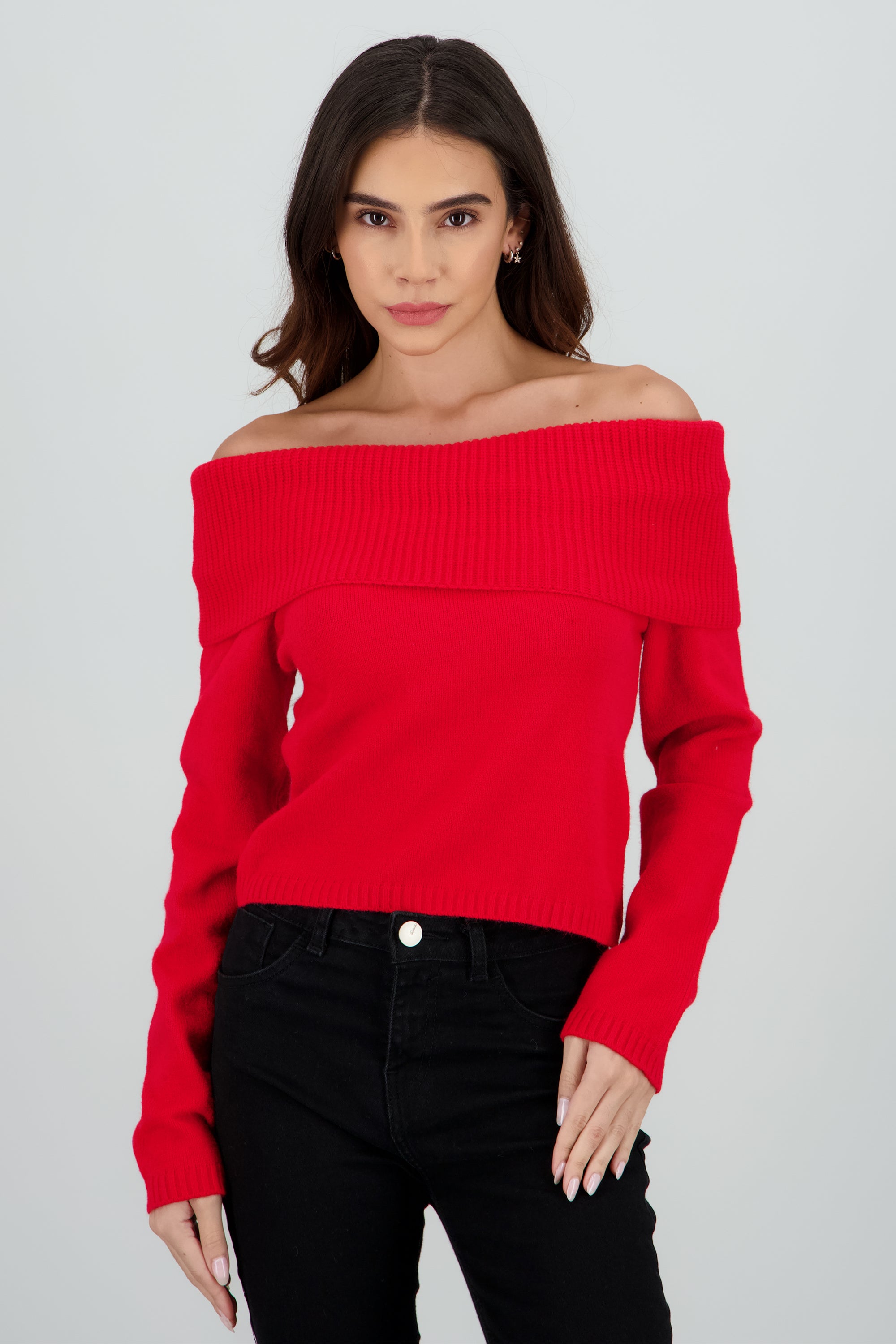 Sueter off shoulder tejido liso